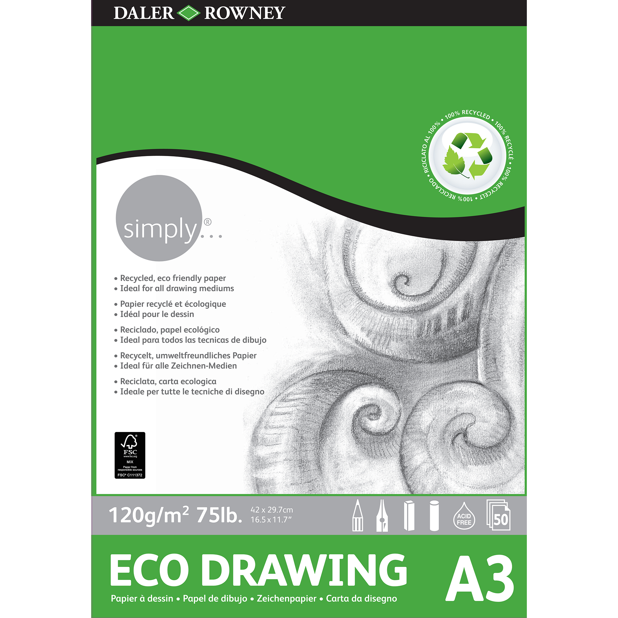 Simply Eco Drawing Pad A3 120g 50sh