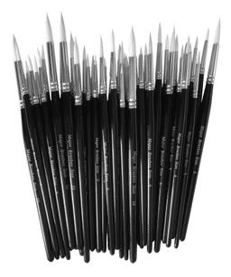White Synthetic Sable Brushes - Round - Assorted Sizes - Pack of 50