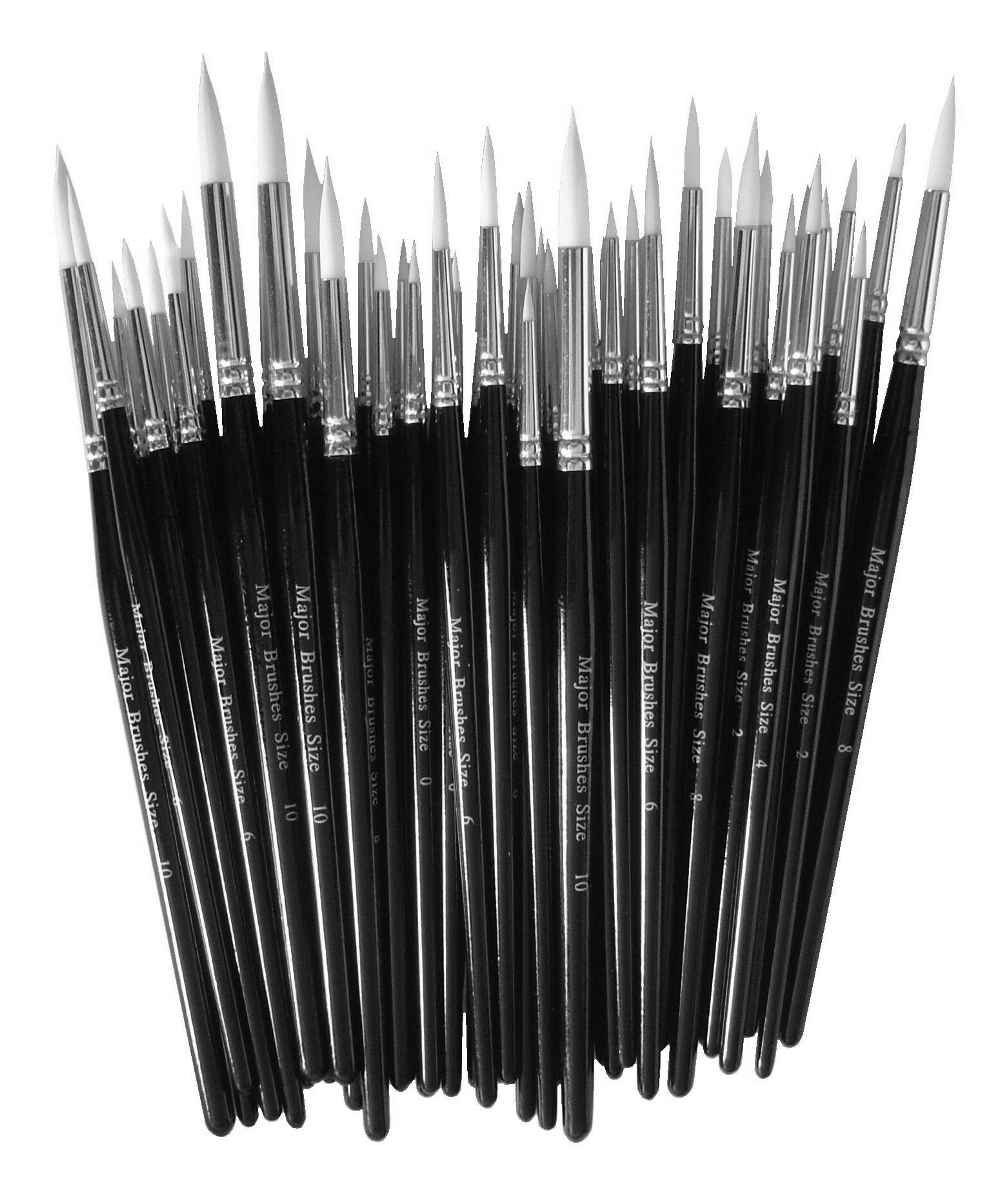 White Synthetic Sable Brushes - Round - Assorted Sizes - Pack of 50