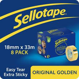 Sellotape Original Golden Sticky Tape - 8 Rolls - 18mm x 33m