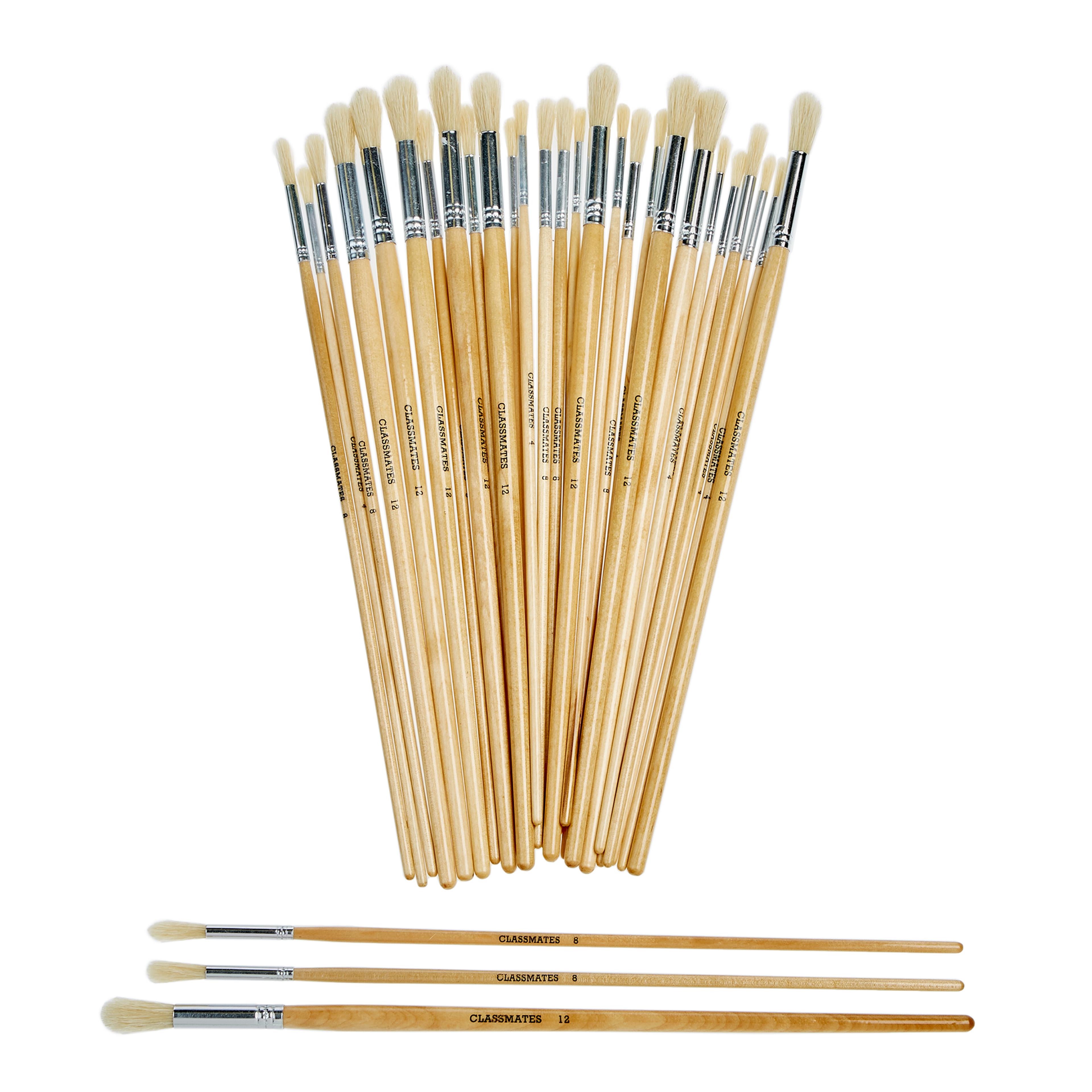 Classmates Long Round Paint Brushes - Assorted Sizes - Pack of 30