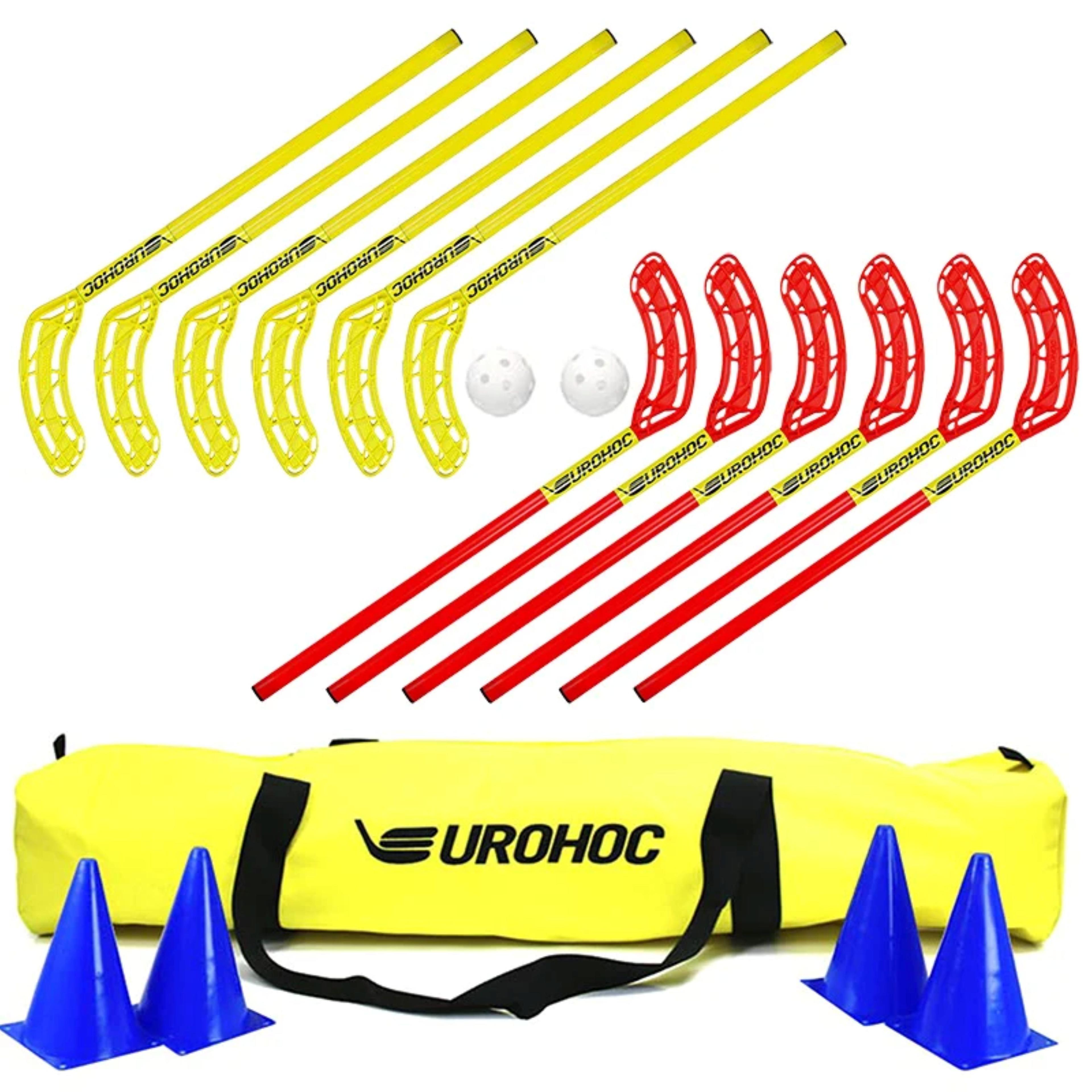 Eurohoc Floorball Hockey Set - Red/Yellow/Blue - Junior