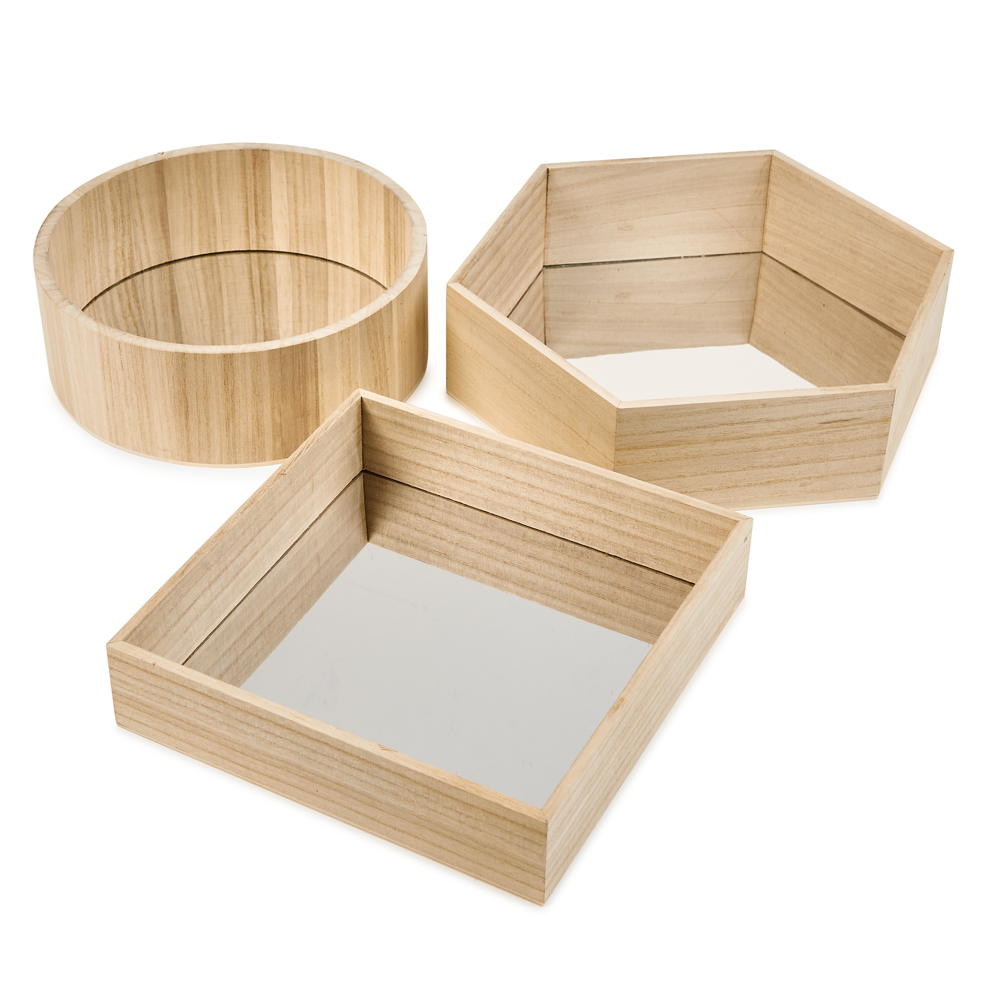Wooden Mirror Trays - Set Of 3