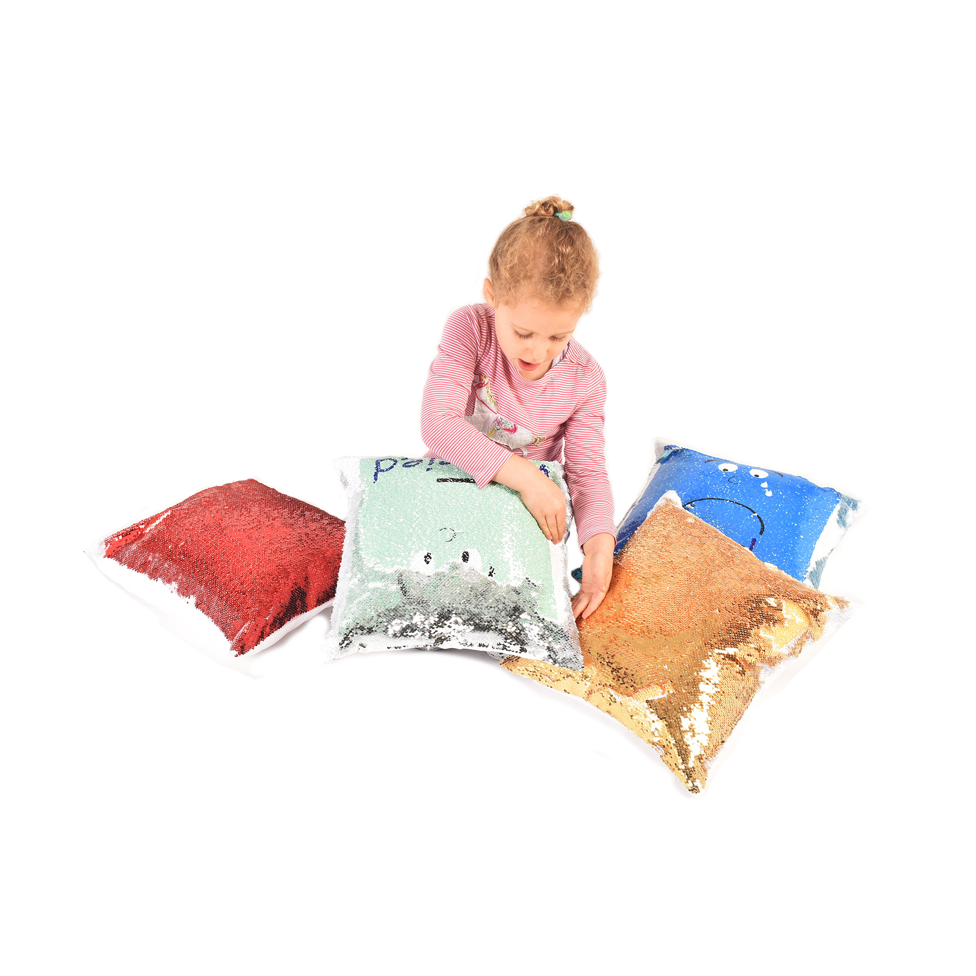 HE1867100 Reversible Sequined Emotion Cushions Pack of 4 Hope Education