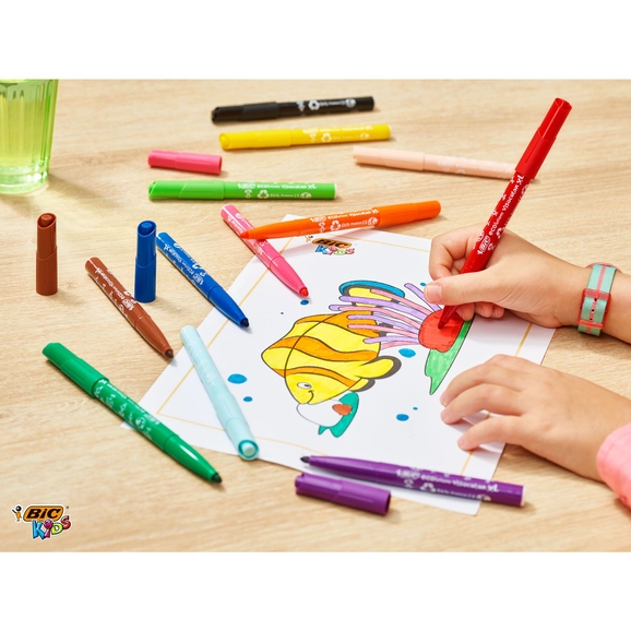 BIC Kids Kid Couleur Felt Tip Colouring Pens - Assorted Colours, Cardboard  Wallet of 24