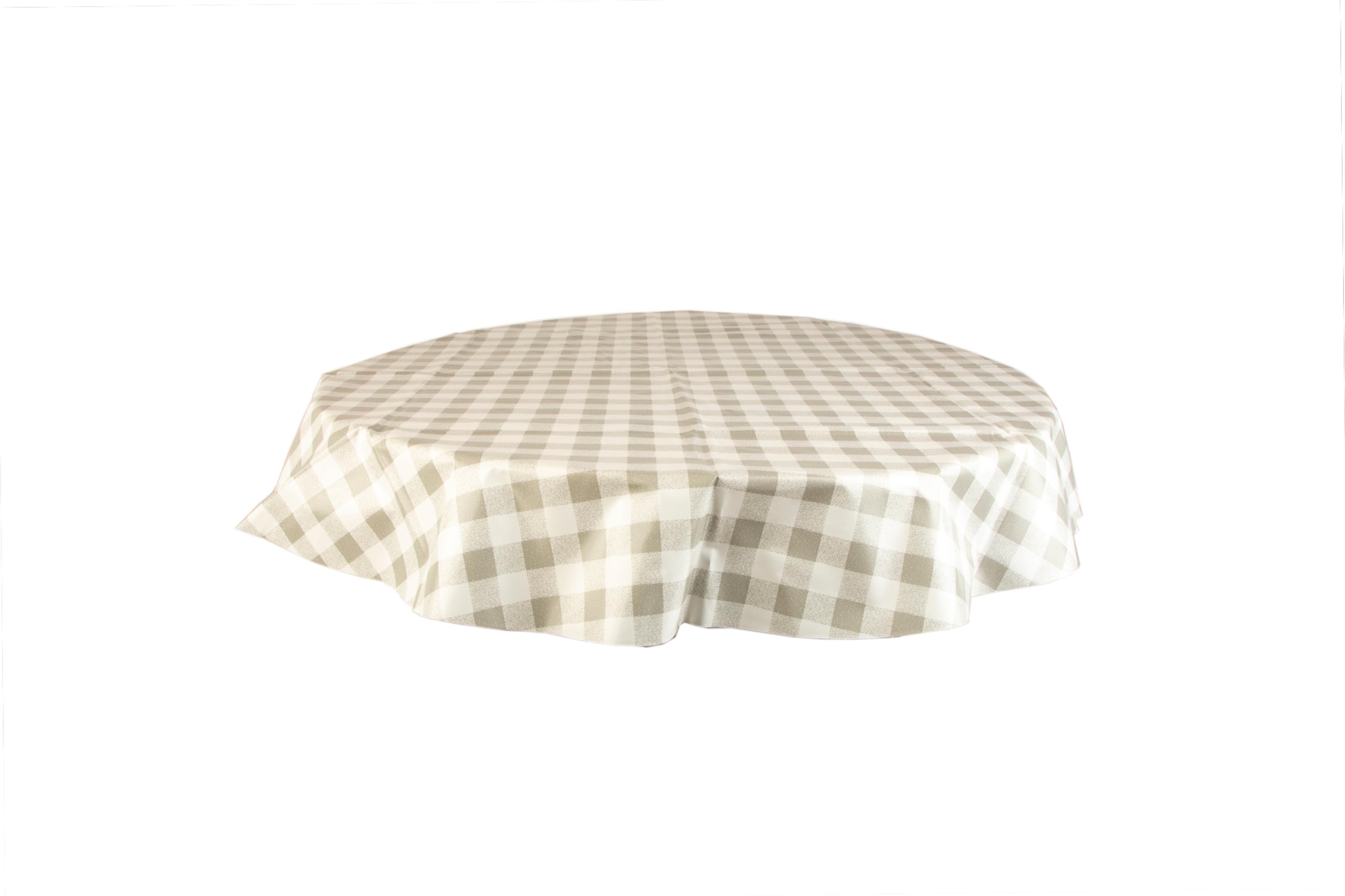 Gingham PVC Table Cloth - Circular - Silver/Grey