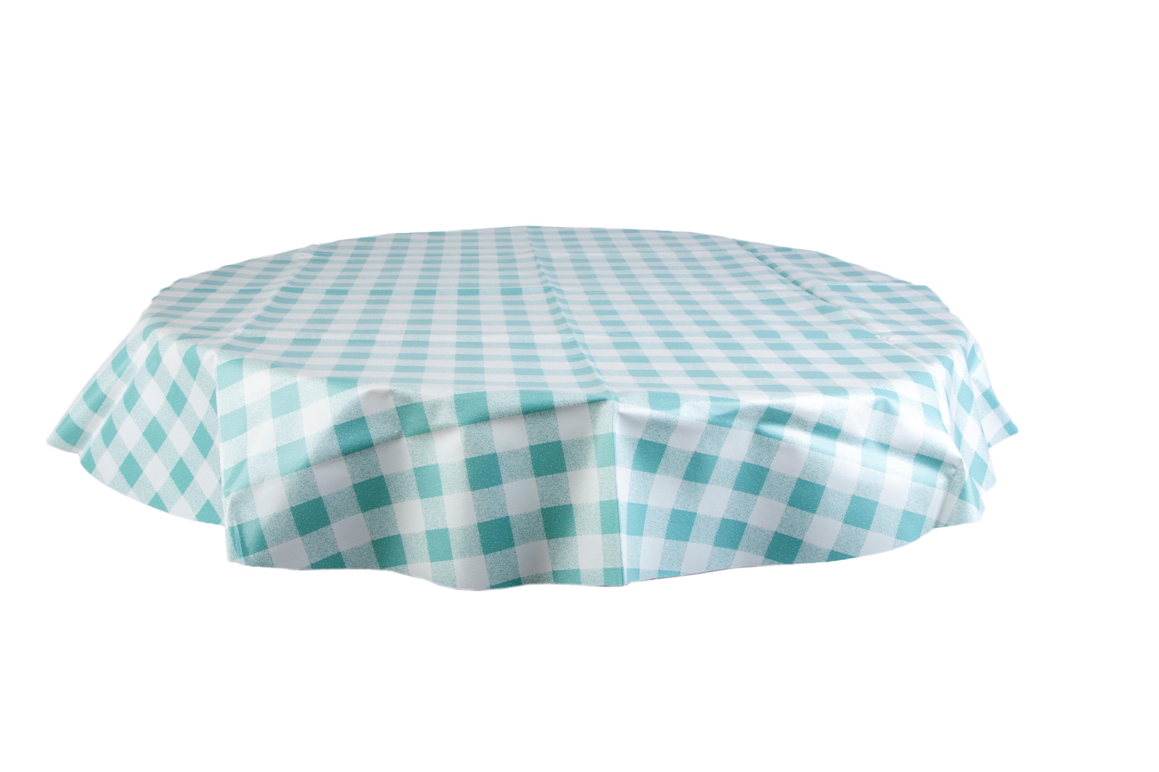 Gingham PVC Table Cloth - Circular - Duck Egg