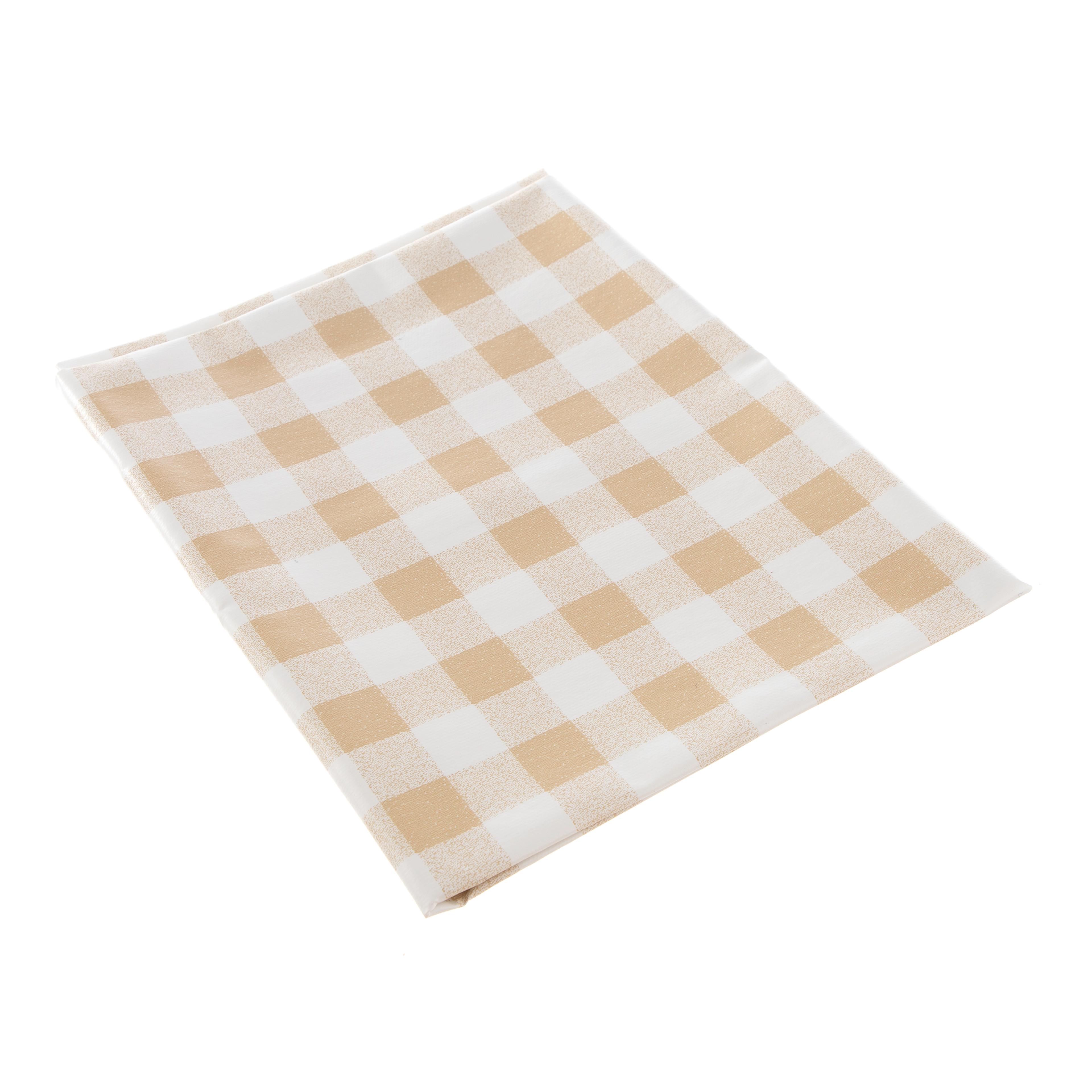 Gingham PVC Table Cloth - Circular - Beige