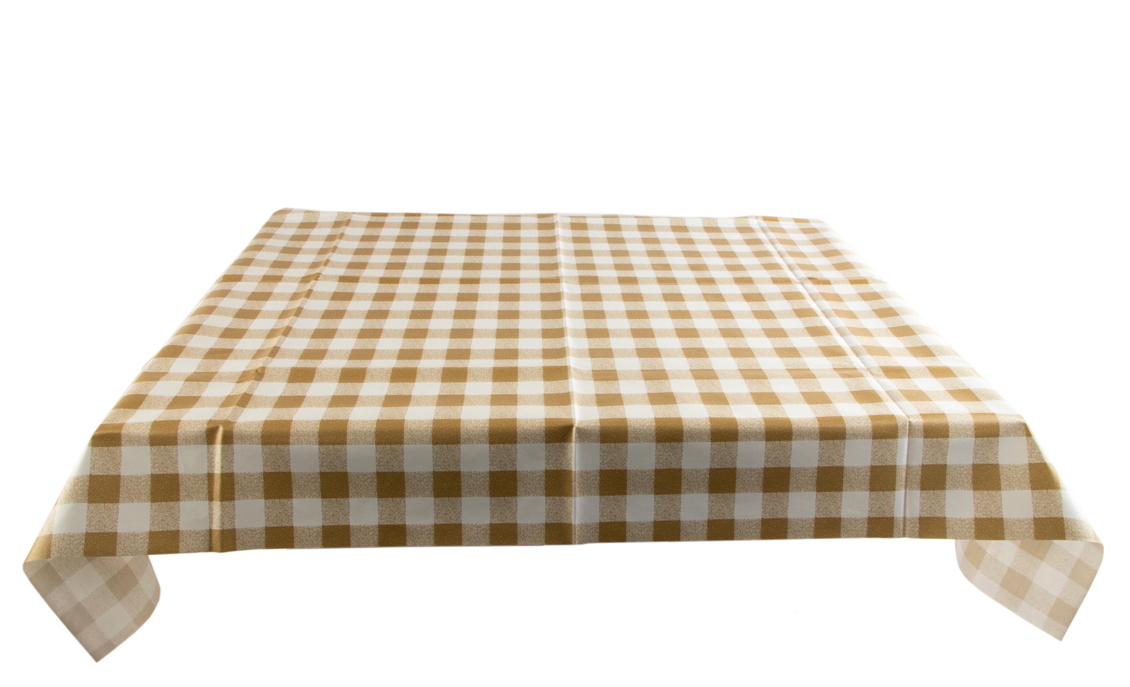 Gingham PVC Table Cloth - Rectangular - Beige