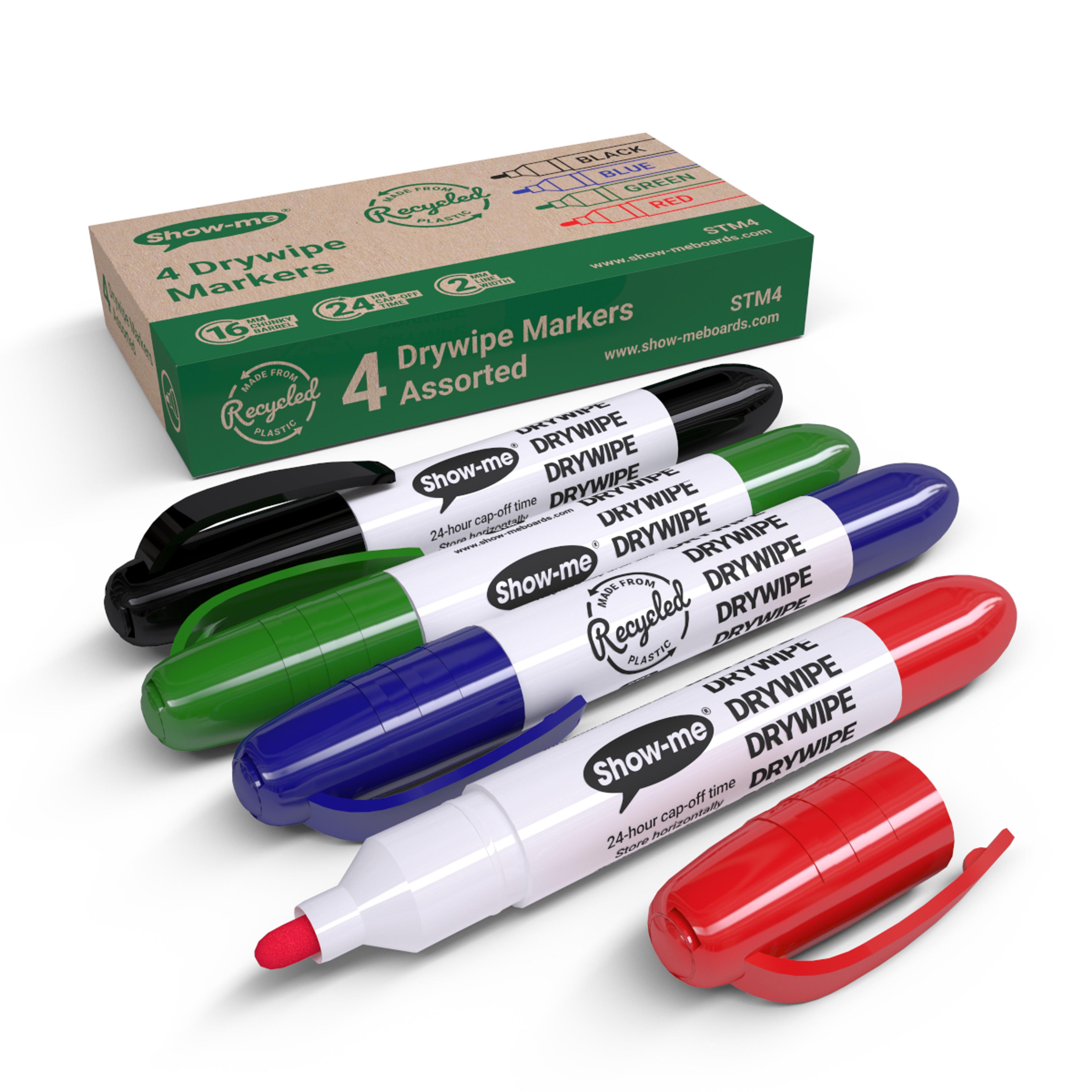 Show-me Eco Drywipe Markers - Bullet Tip - Assorted Colours - Pack of 4