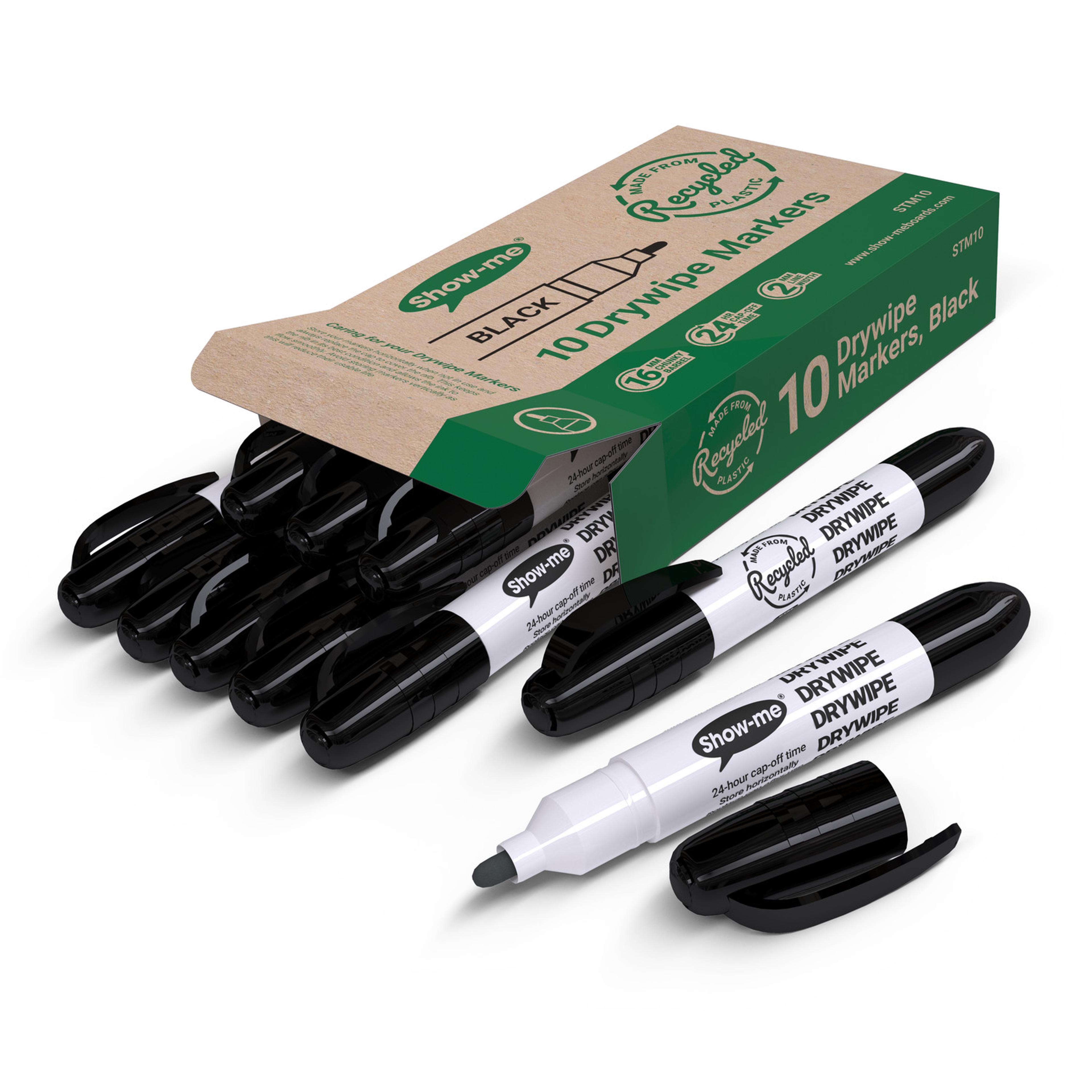 Show-me Eco Drywipe Markers - Bullet Tip - Black - Pack of 10