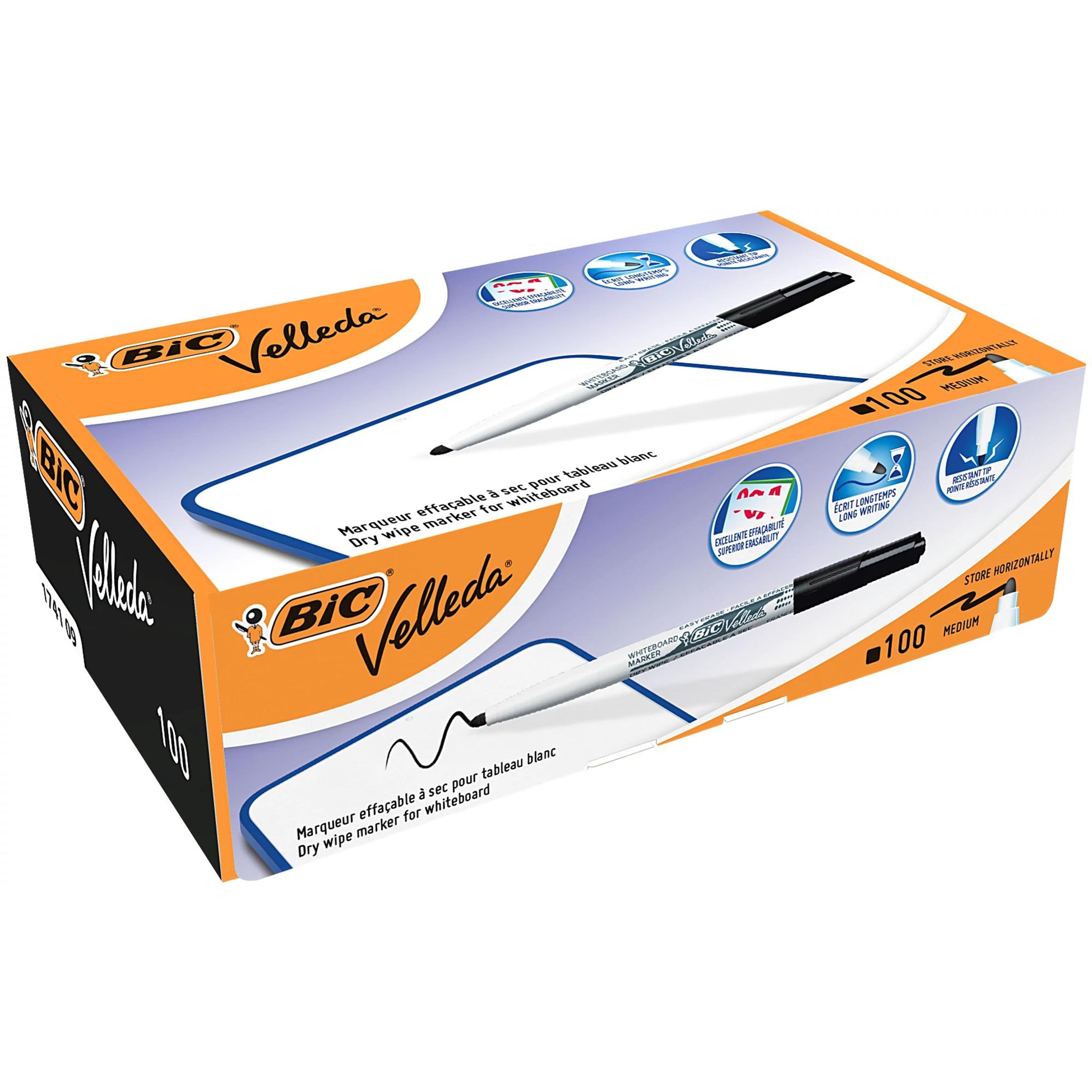 BIC Velleda 1741 - Whiteboard Marker Pen - Medium Bullet Tip - Black - Pack of 100