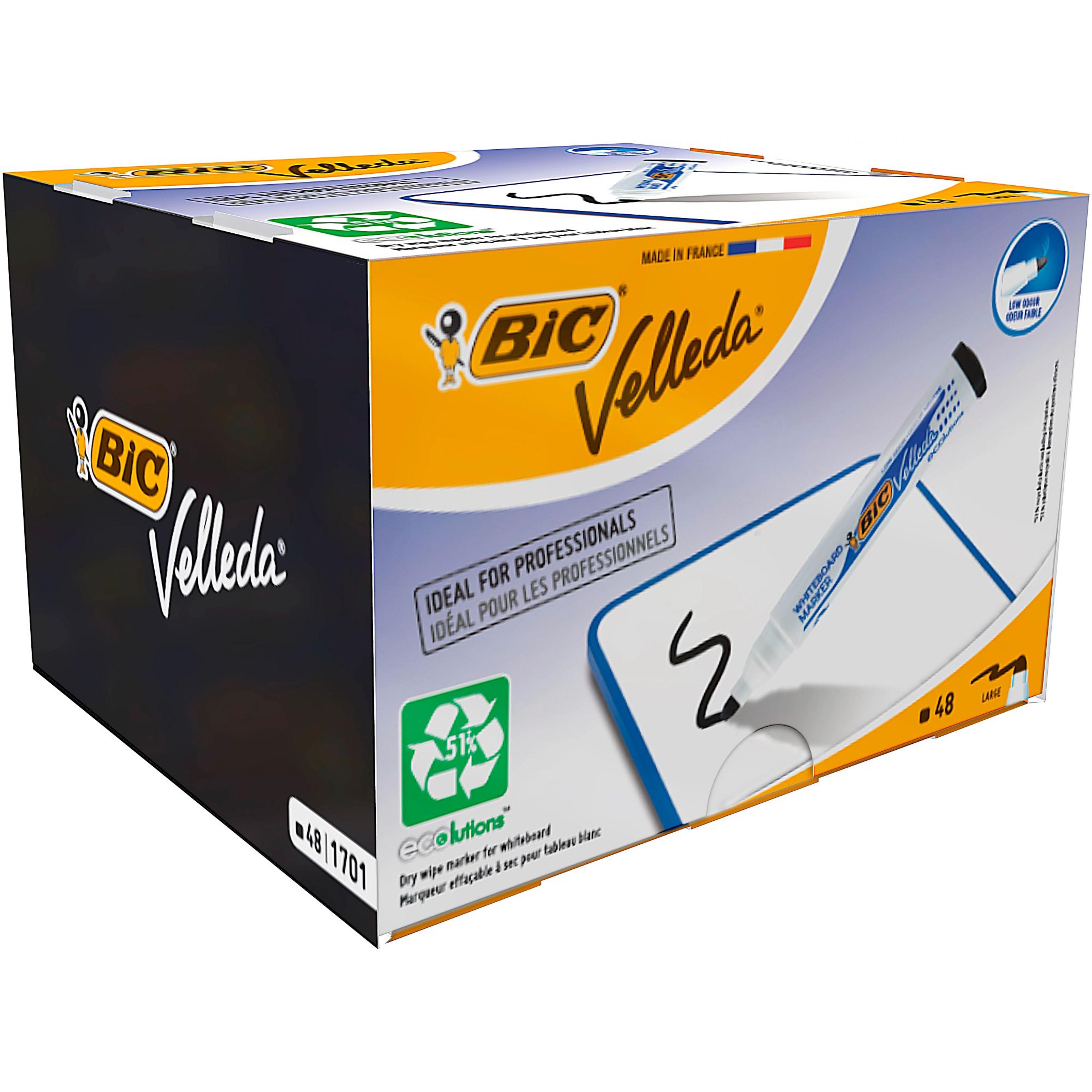 BIC Velleda 1701 - Whiteboard Marker Pen - Large Bullet Tip - Black - Pack of 48