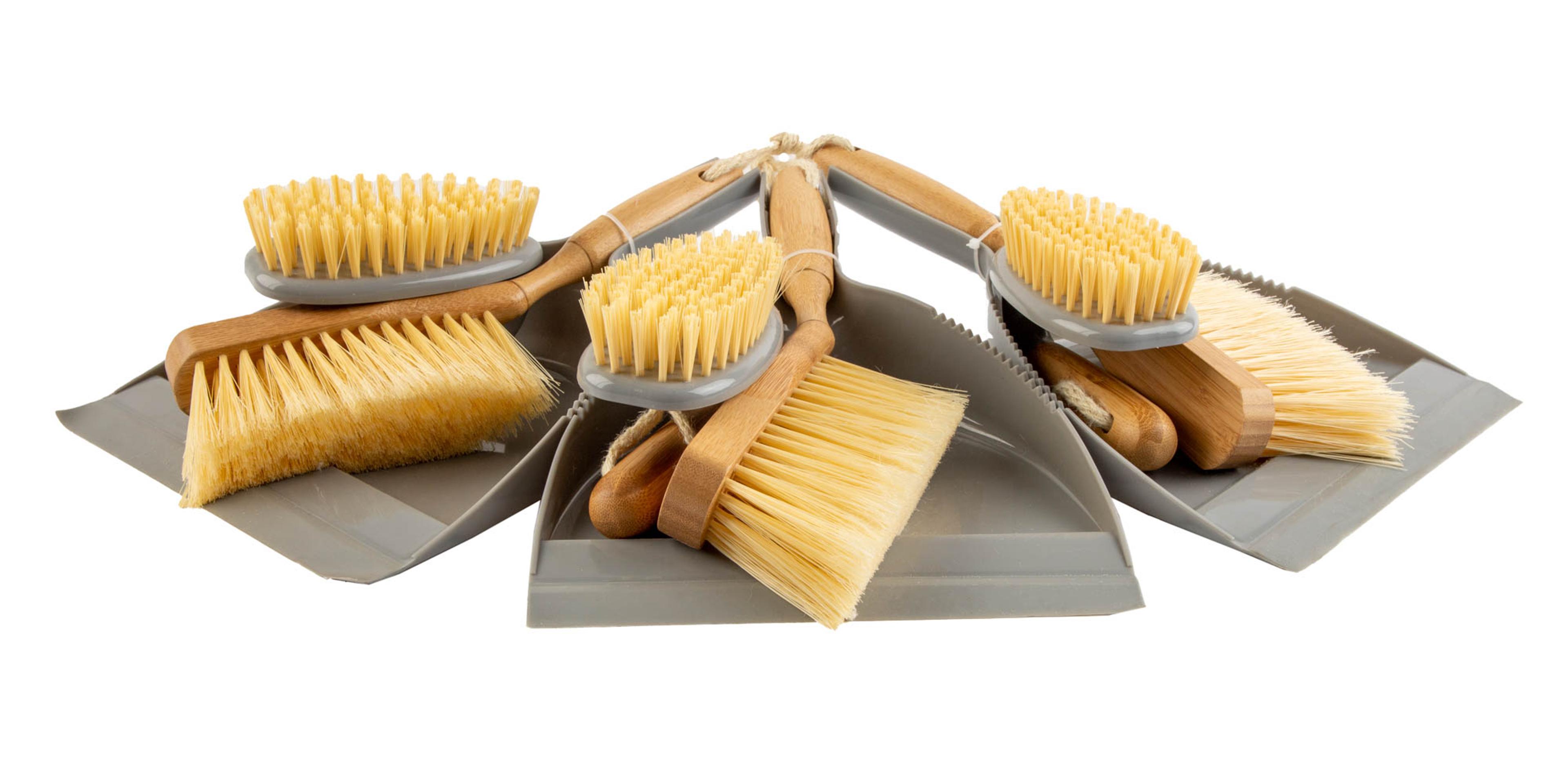 ADDIS Bamboo Dust Pan And Scrub Brush - Set of 6