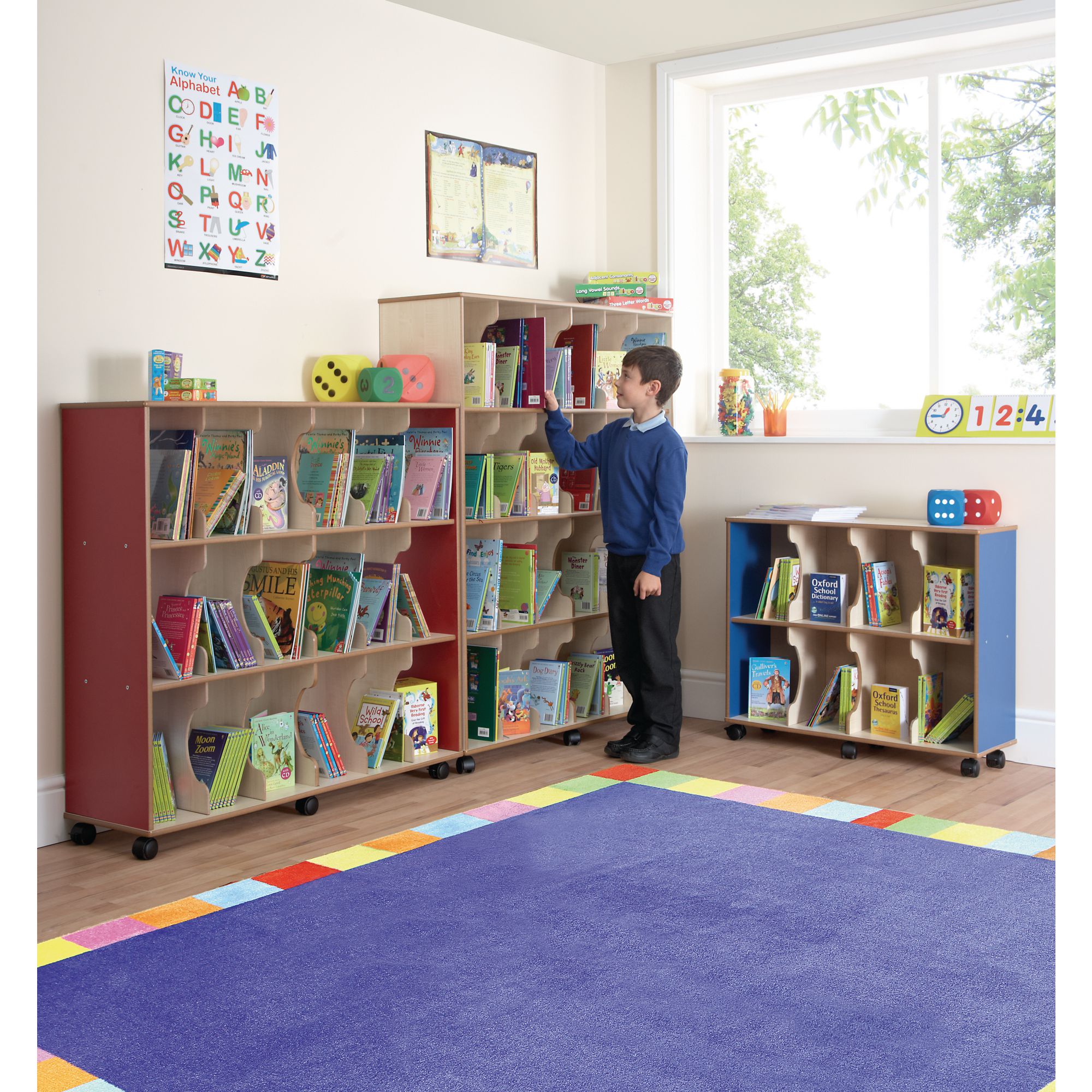Low Level Childrens Bookcase Blue Beech
