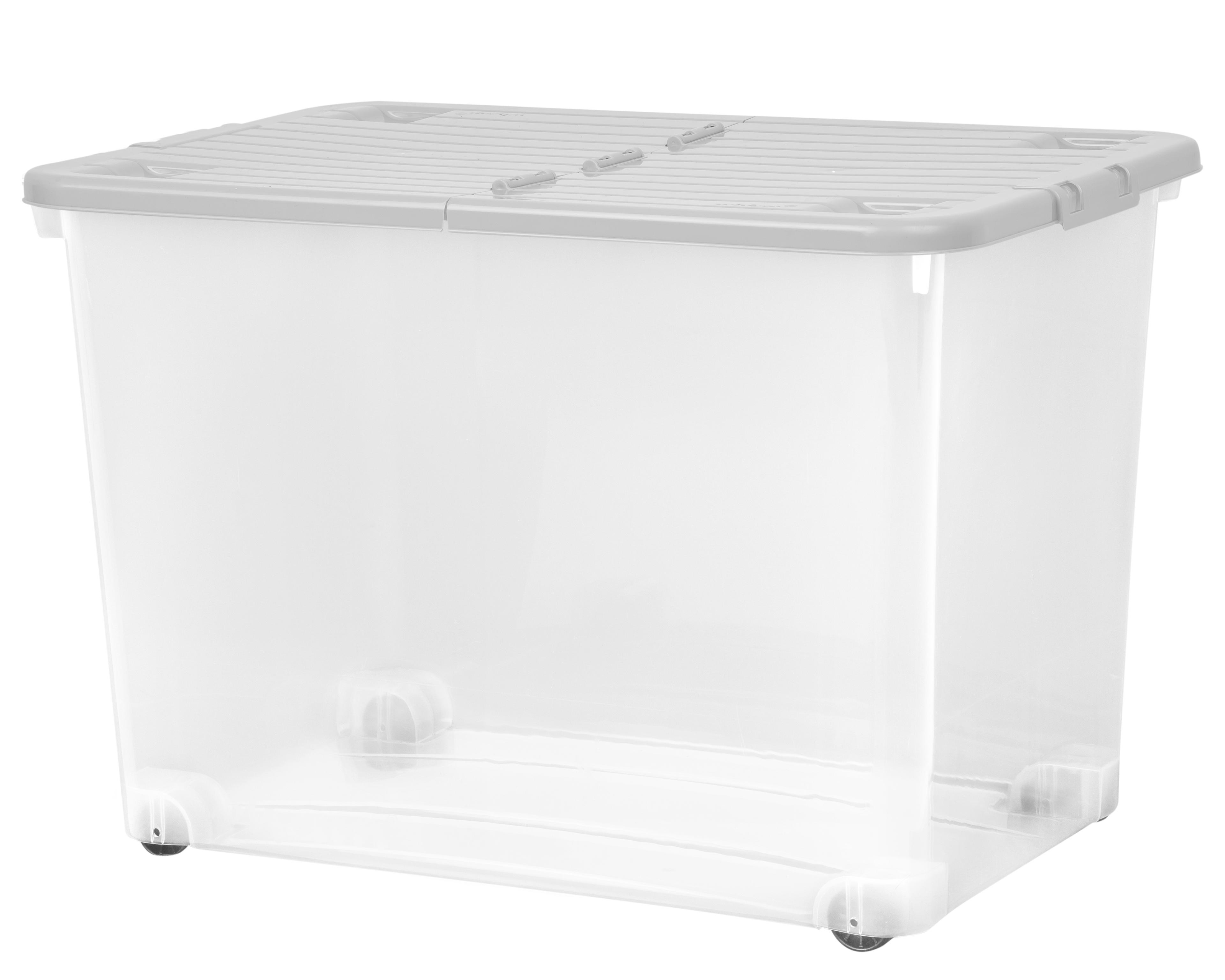 80L Box with Wheels & Folding Lid, Clear/Cool Grey