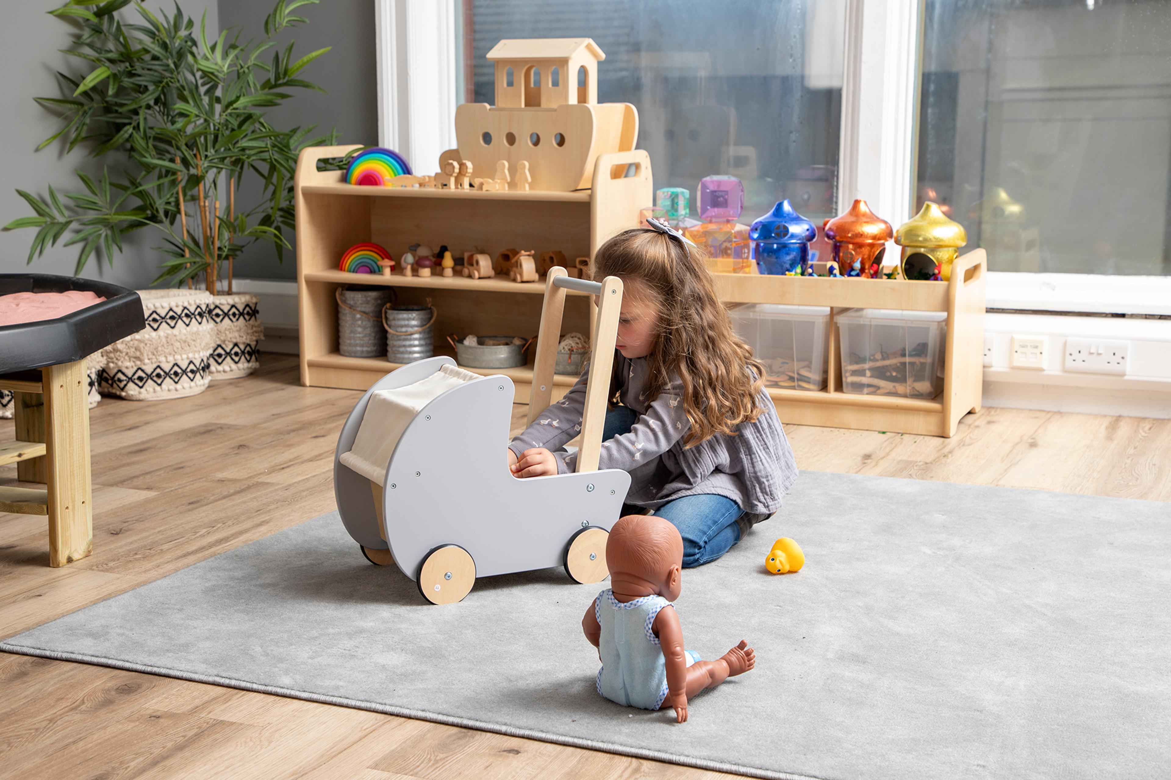 Wooden Doll Pram from Hope Education - White and Grey 