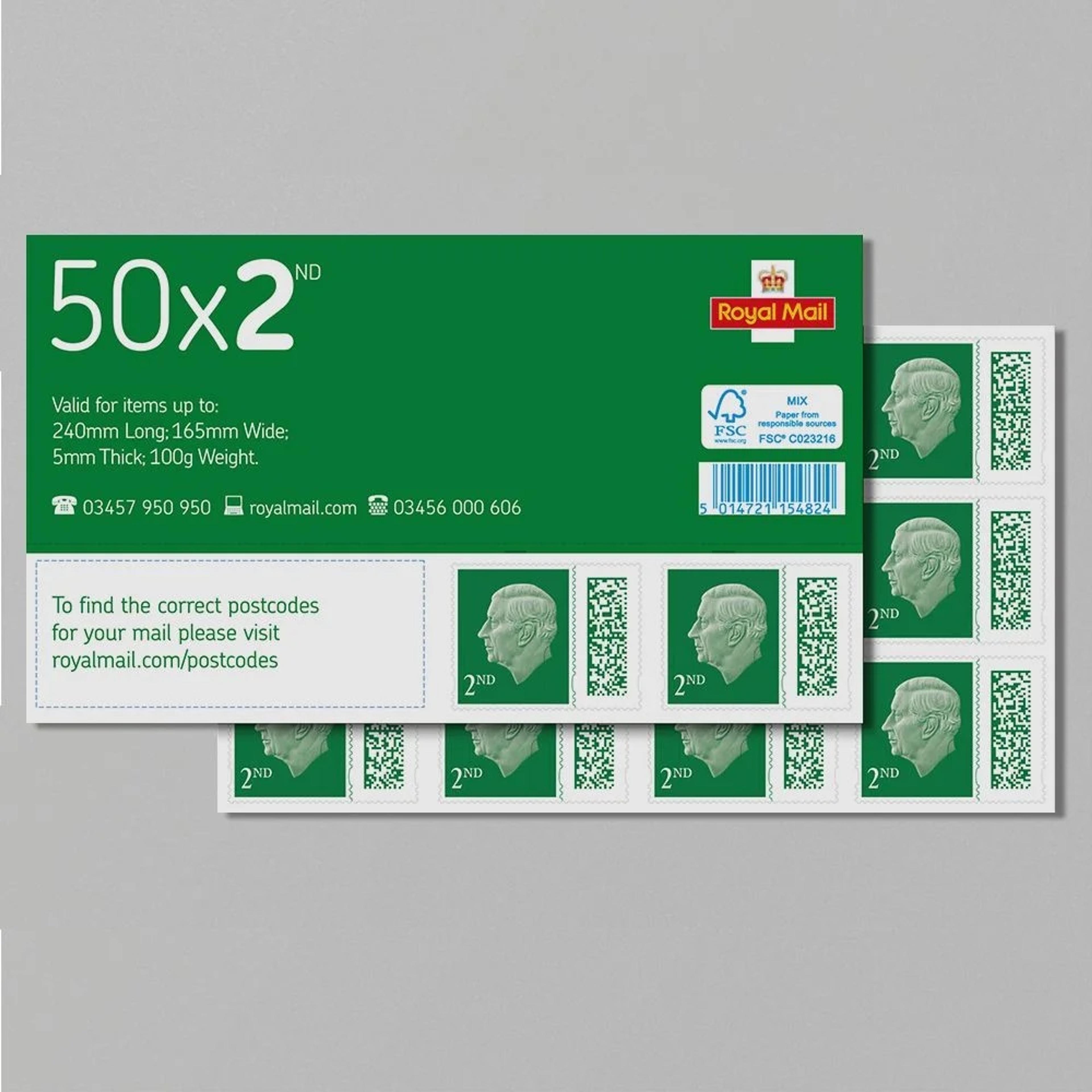 Royal Mail 2nd Class Stamps - Book of 50
