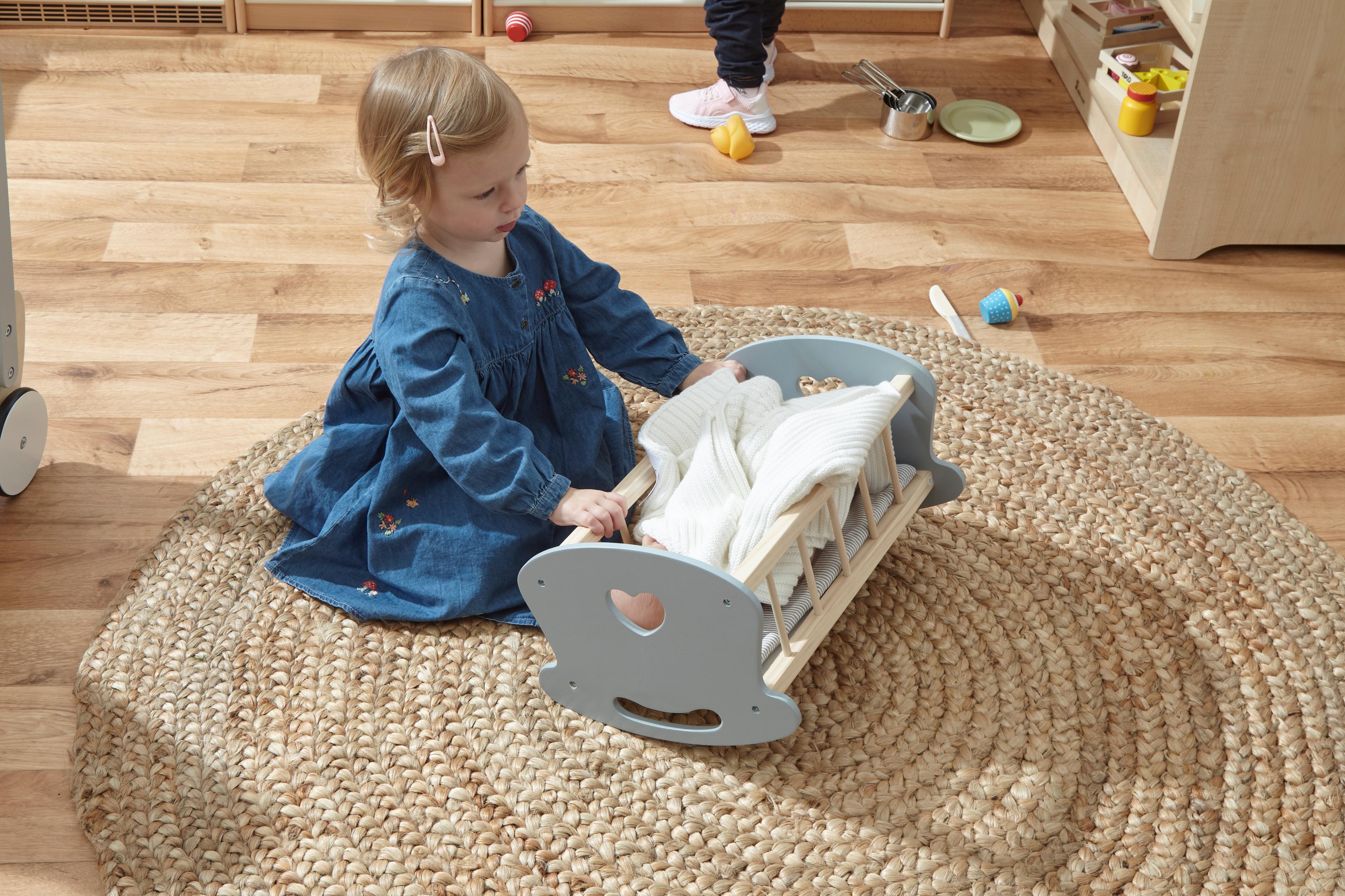 Wooden Doll Cradle from Hope Education - White and Grey 