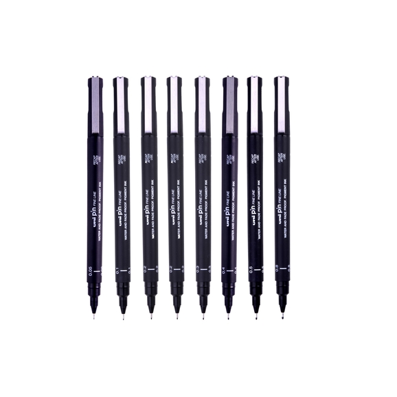 Uni-Ball Uni Pin Drawing Pen Fineliner Ultra Fine Line Marker - 0.8mm -  Black Ink - Pack of 12