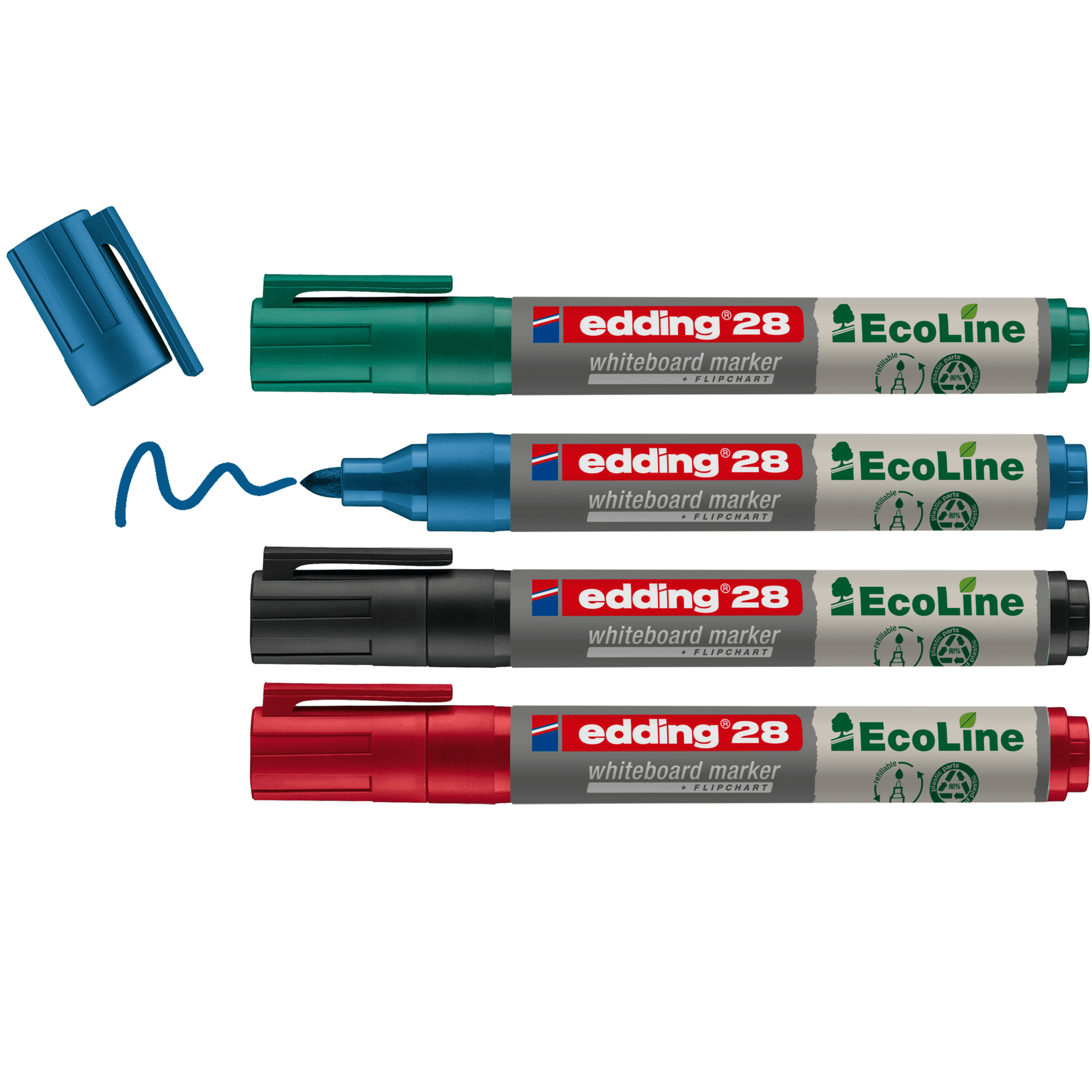 edding 28 Eco Whiteboard Marker - Assorted - Bullet Tip - Pack of 4 