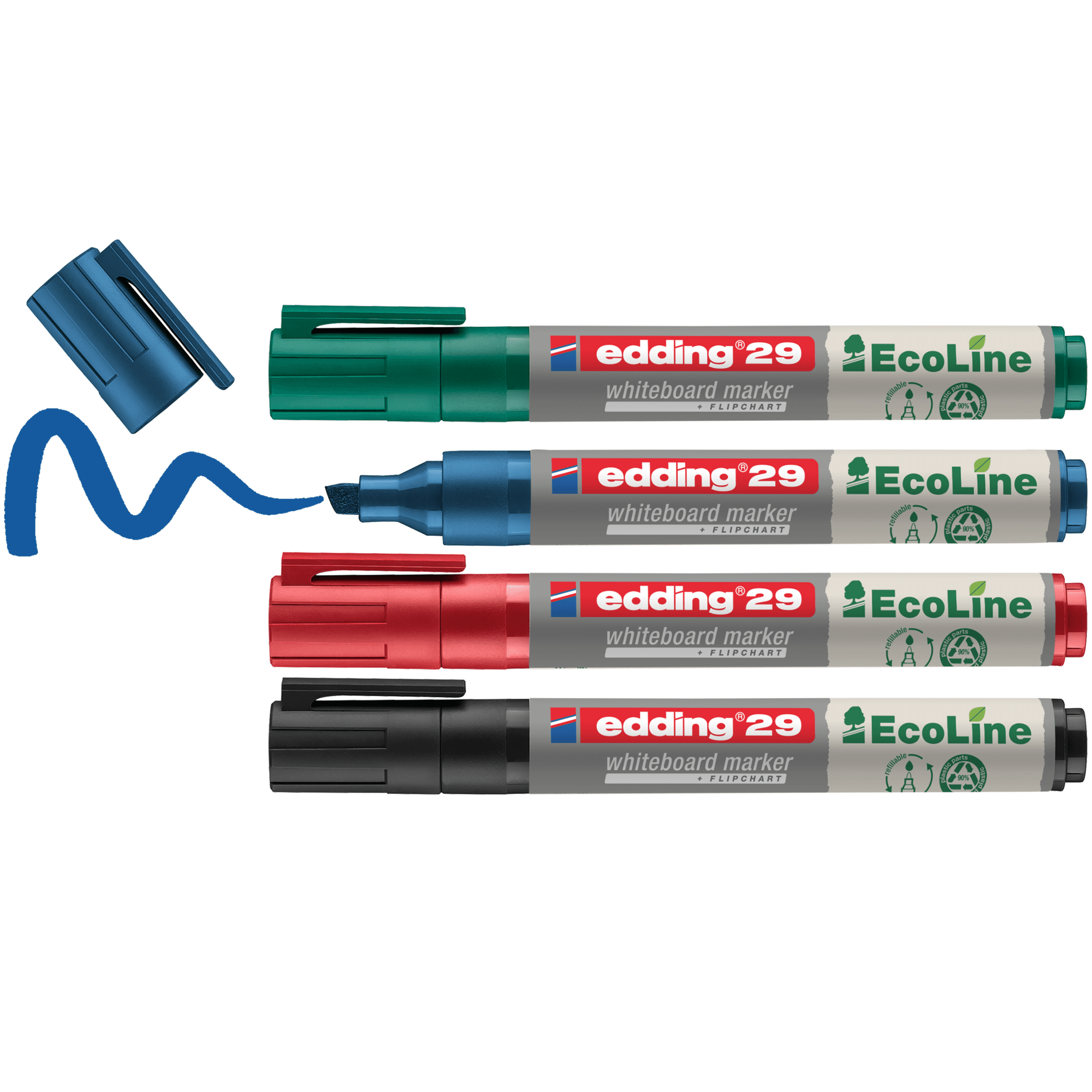 edding 29 Eco Whiteboard Marker - Assorted - Chisel Tip - Pack of 4