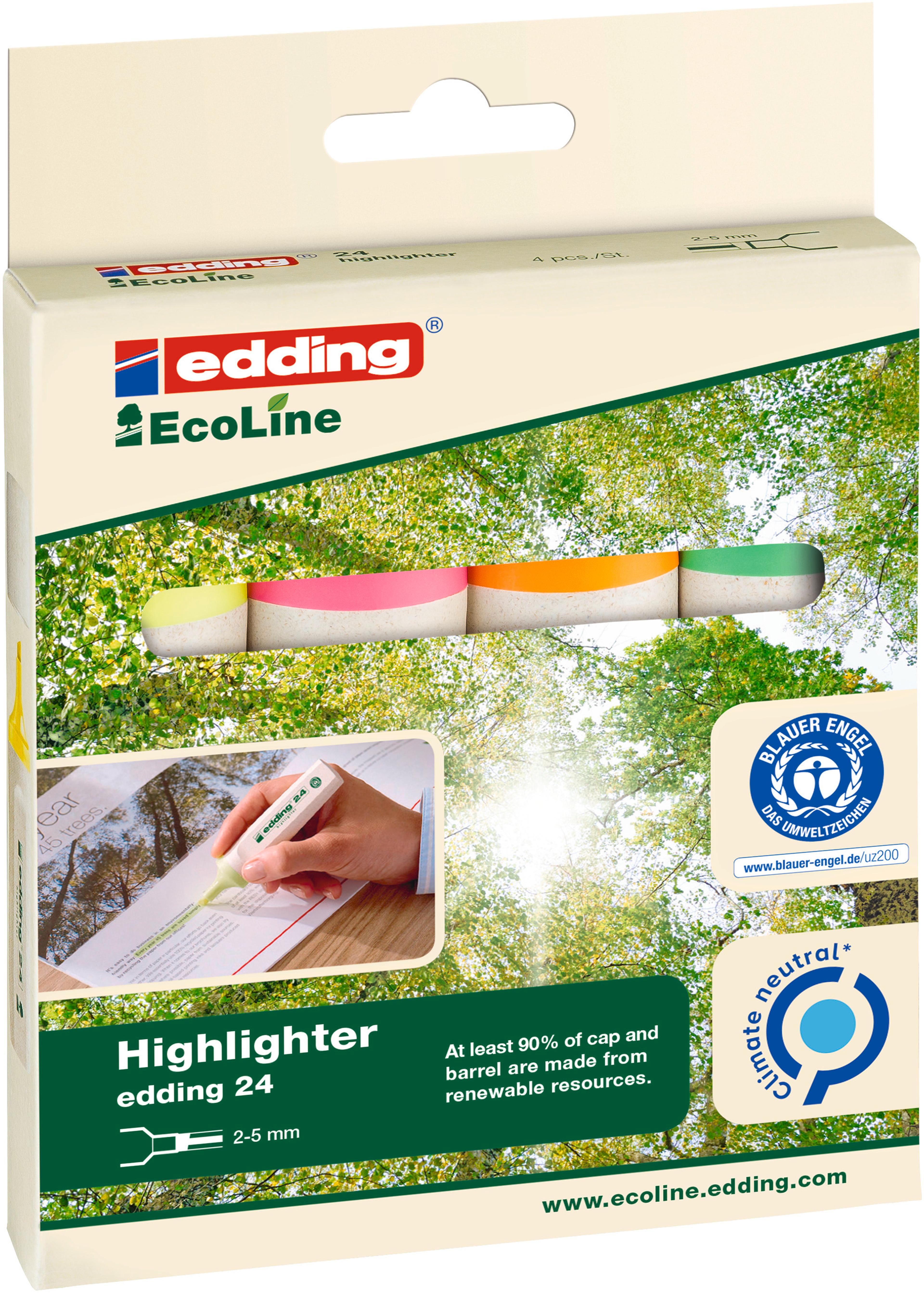 edding-24 Ecoline Highlighters - Assorted Colours - Pack 4