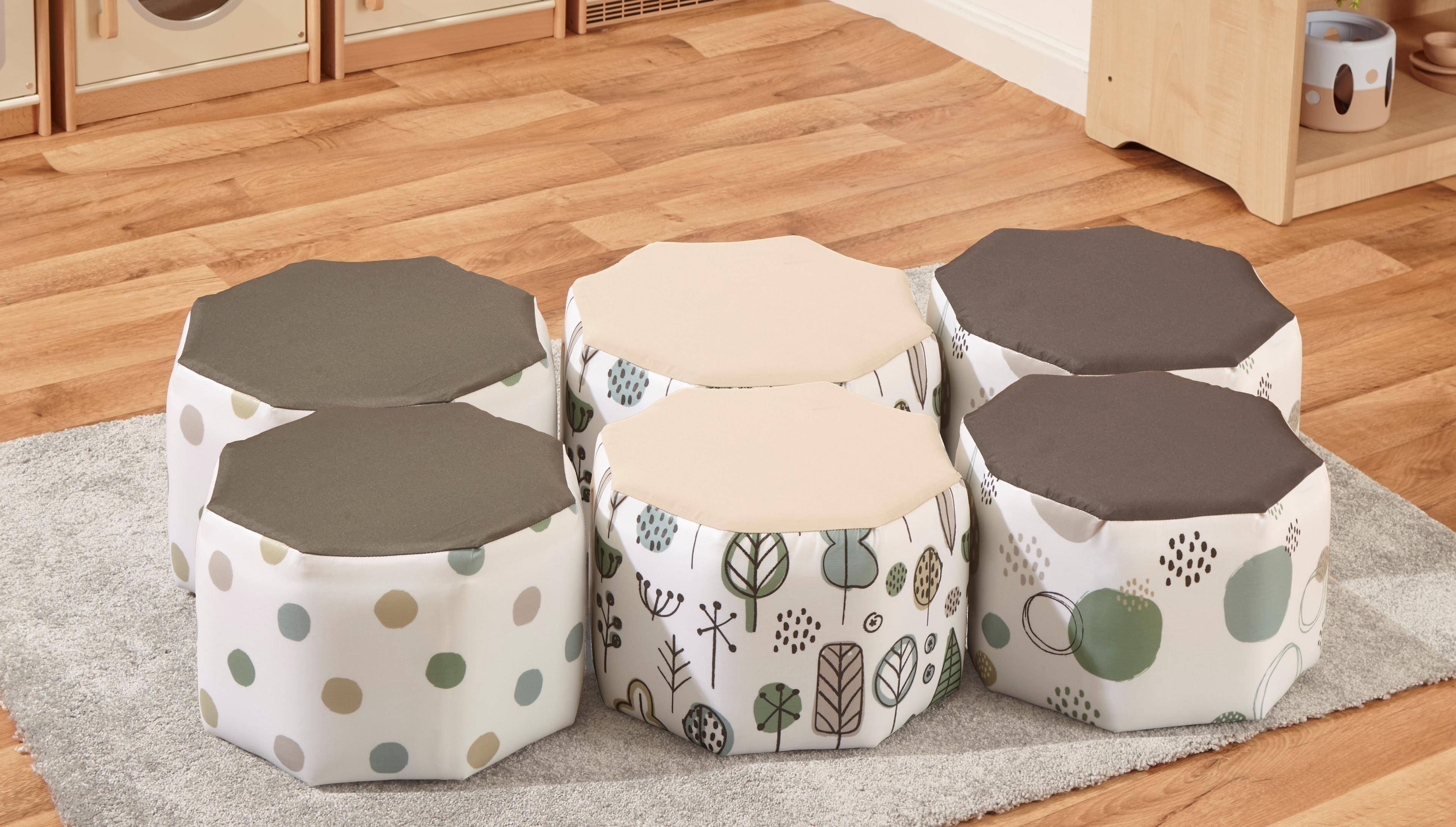 Classmates Pebble Antimicrobial Hexagon Pouffes - Pack of 6