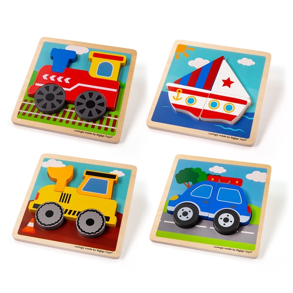 HP00053105 - BIGJIGS Toys Chunky Lift Out Puzzles - Train-Car-Digger-Boat -  Pack of 4 | Hope Education