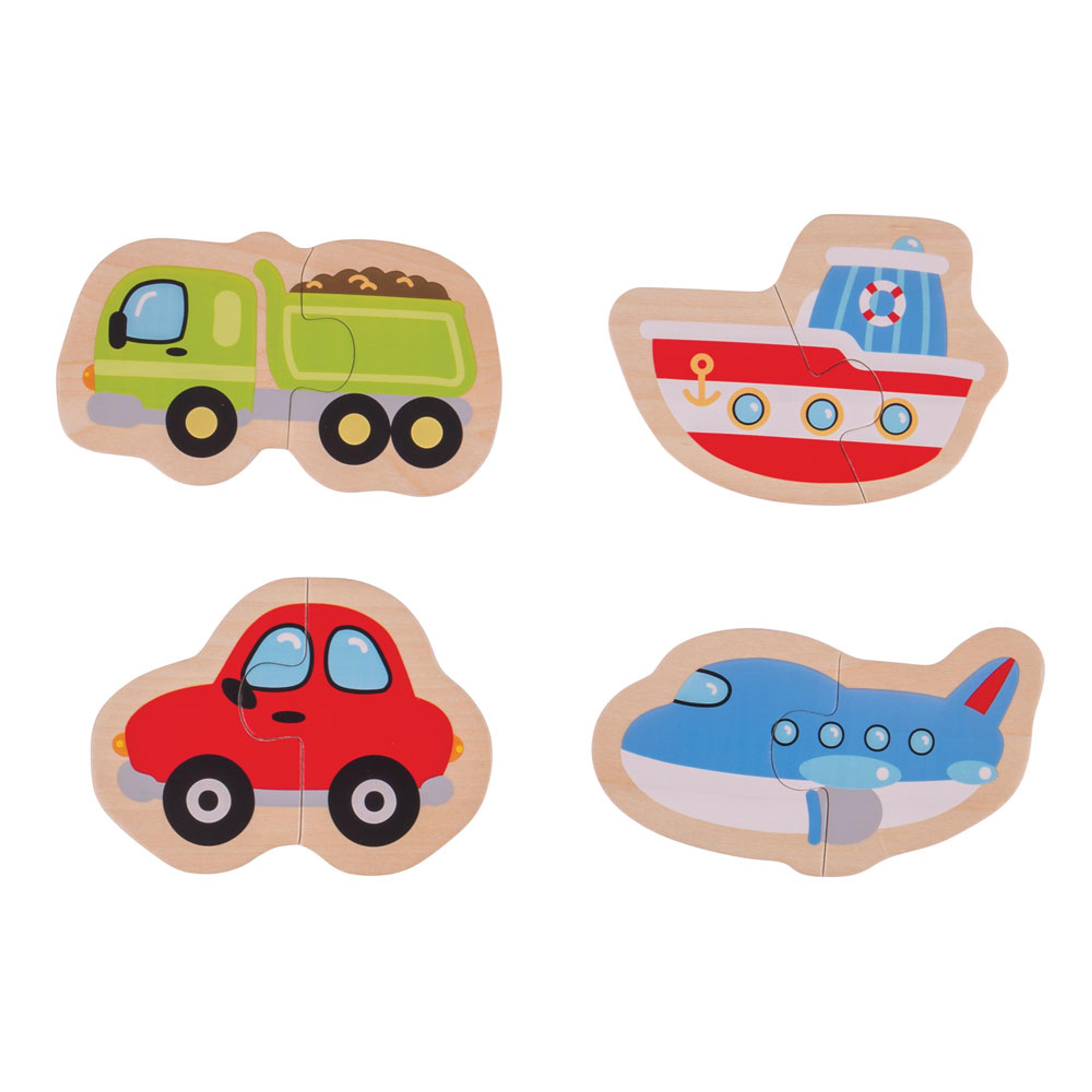 BIGJIGS Toys Two Piece Puzzle - Transport - Pack of 4