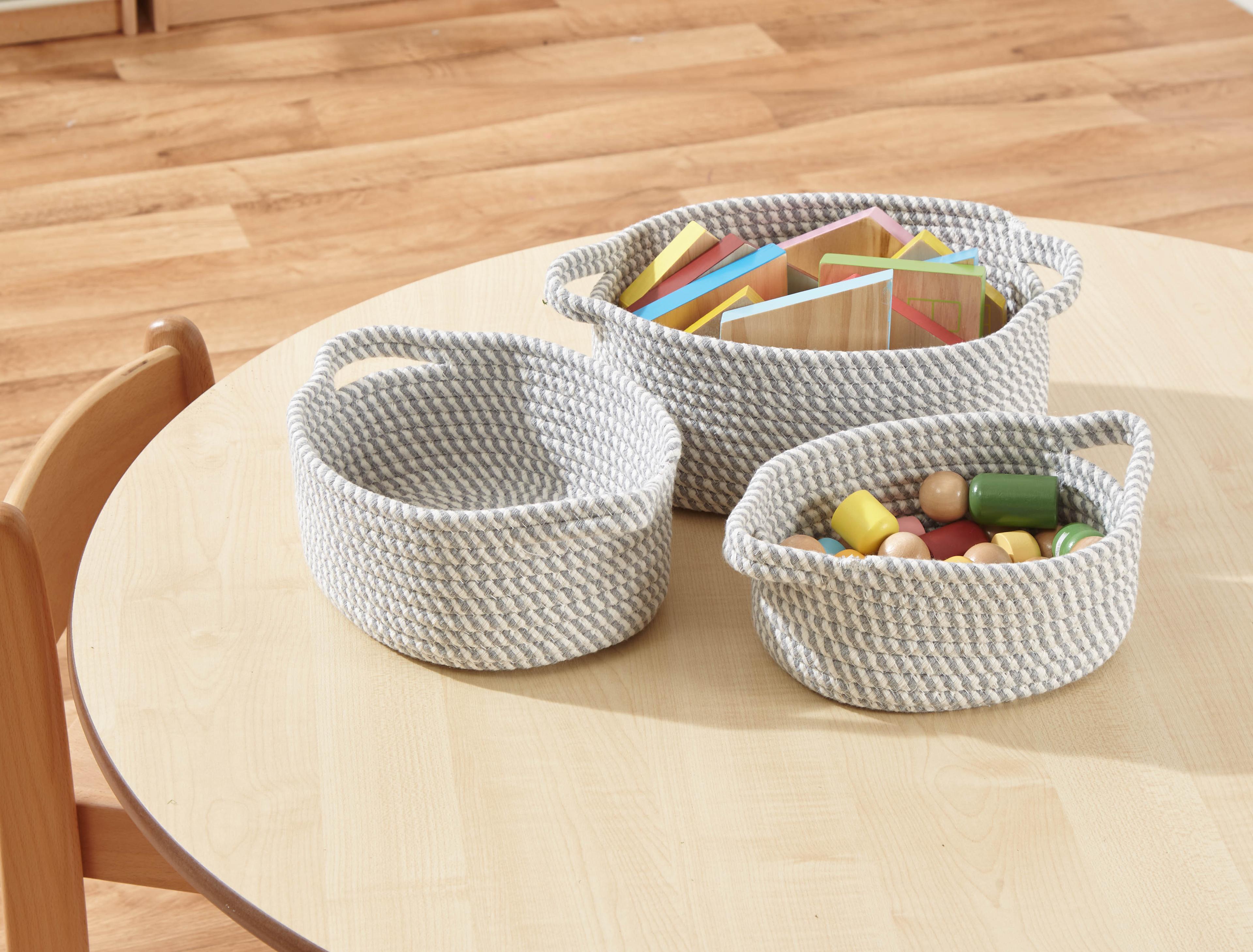 JVL Homeware Solutions Edison Cotton Rope Storage Baskets - Set of 3 with Handles