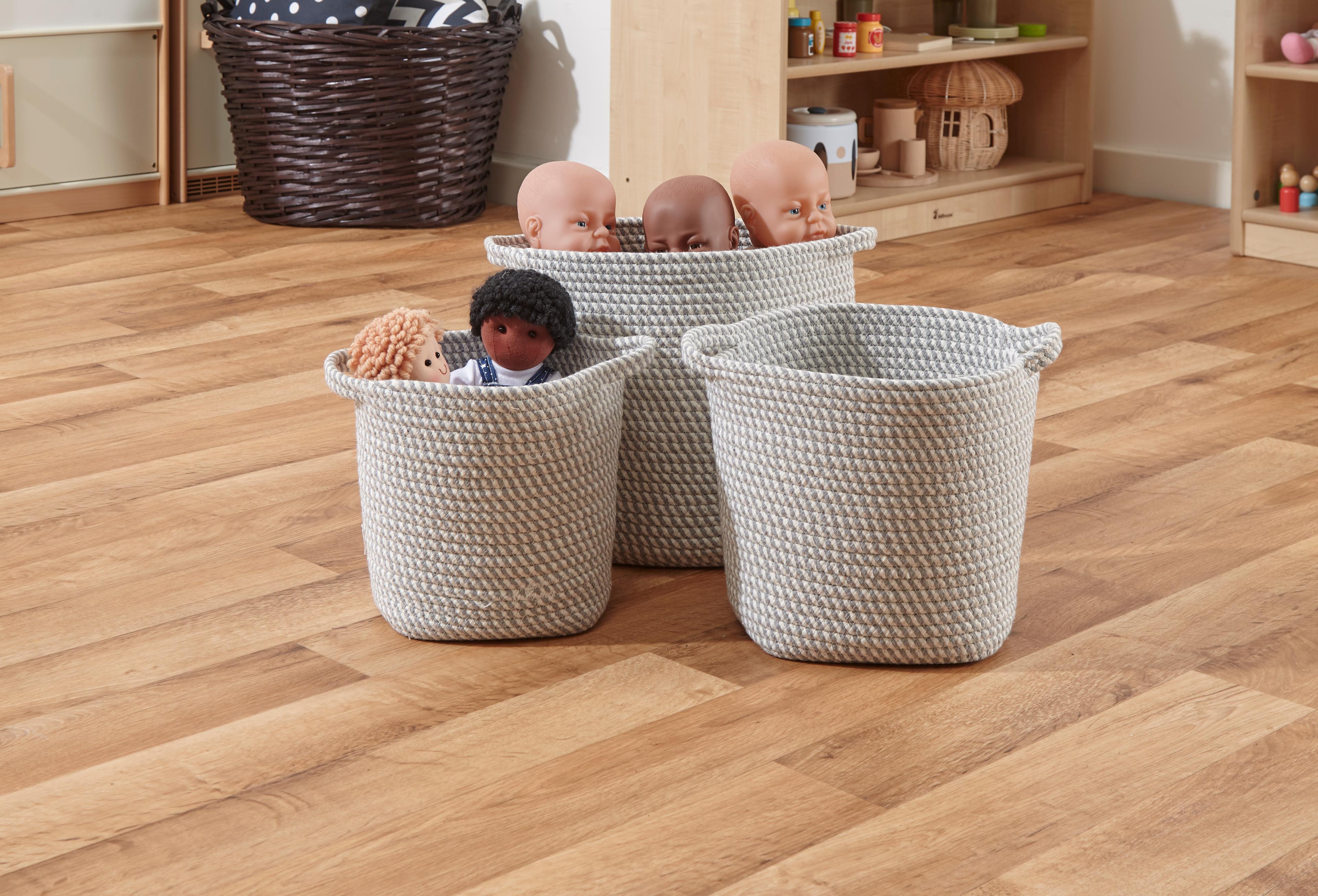 JVL Homeware Solutions Edison Round Cotton Rope Storage Baskets - Set of 3