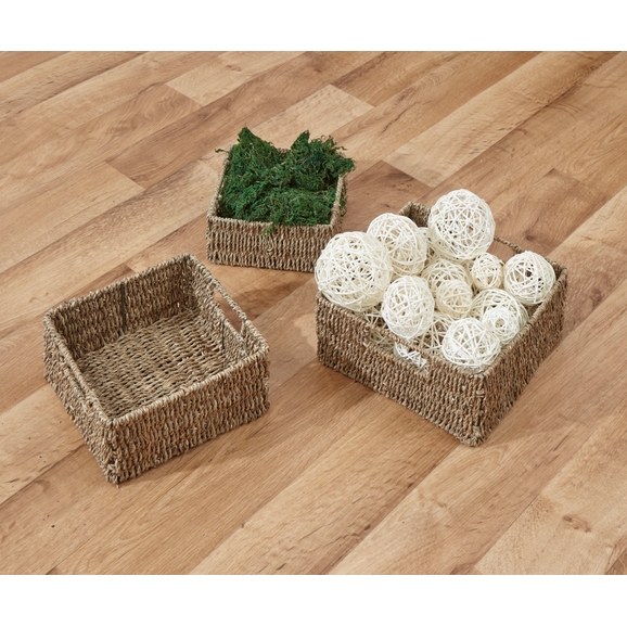 CP00053313 - JVL Homeware Solutions Seagrass Square Storage Baskets - Set  of 3