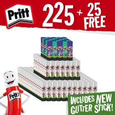 Pritt Glue Sticks - 43g - Pack of 225 + 25 FREE Glitter Sticks