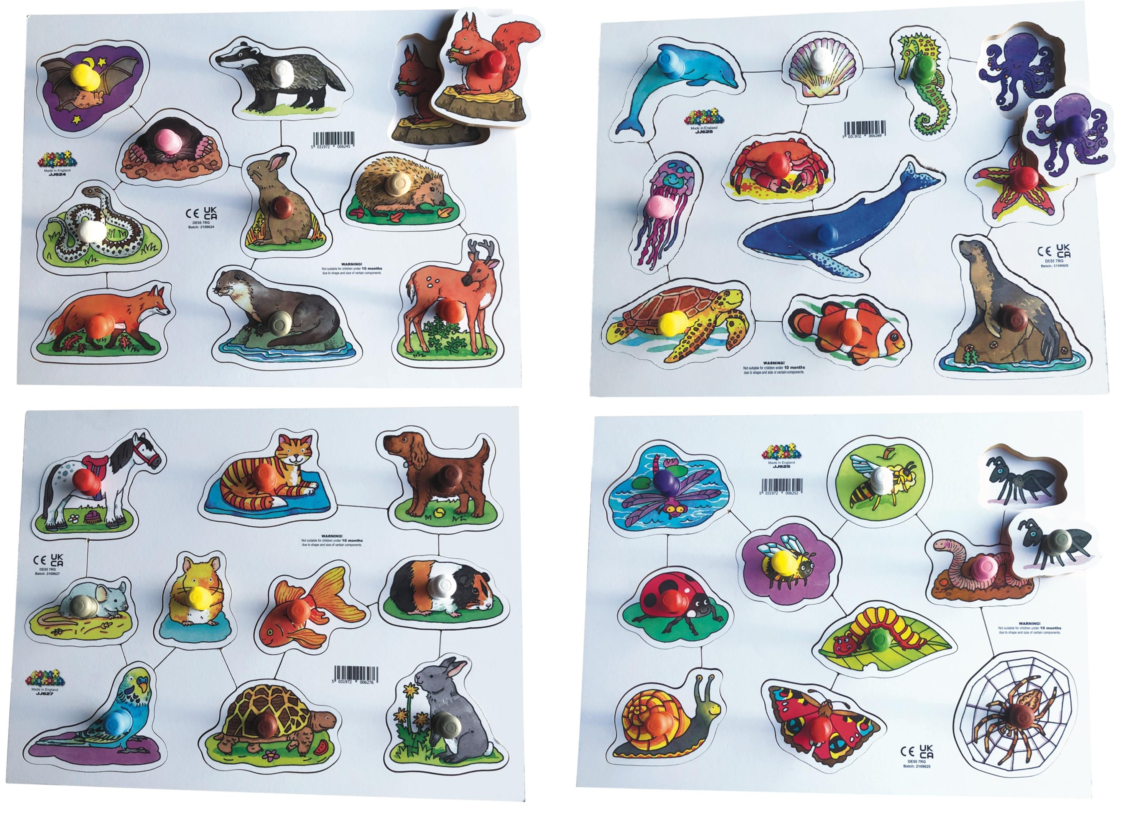 Just Jigsaws Large Pegboards - Wildlife, Pets, Insects and Marine Life - Pack of 4