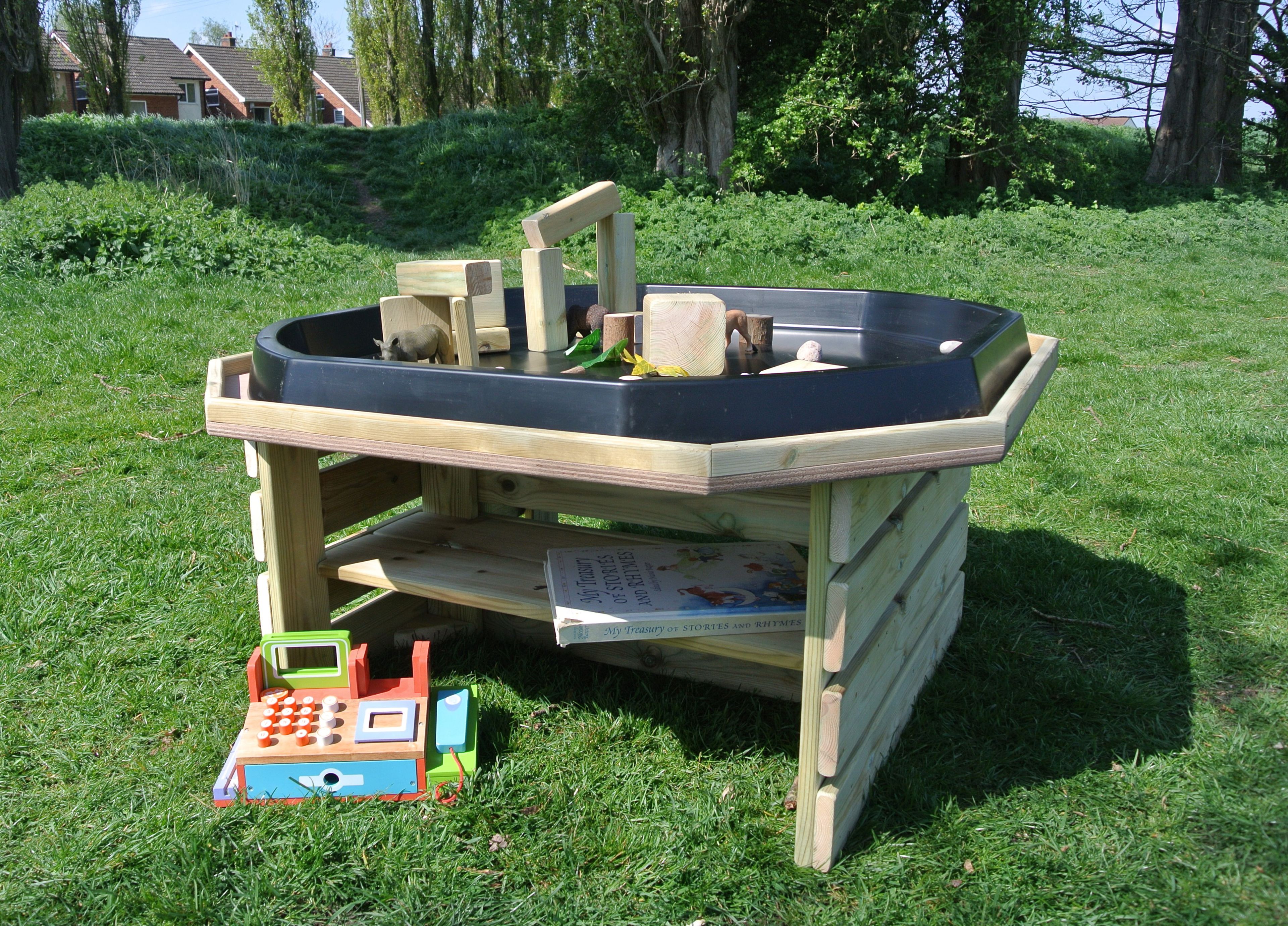 Outdoor Wooden Play Tray Stand With Storage from Hope Education
