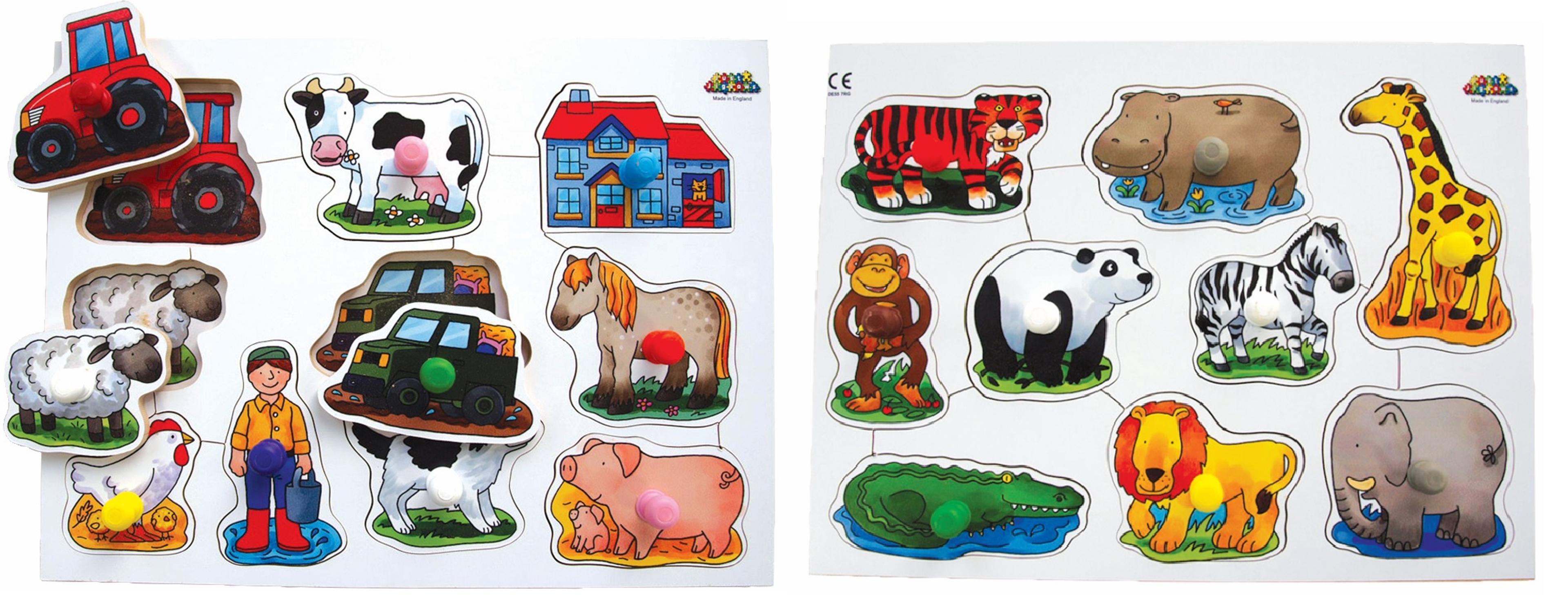 Just Jigsaws Large Peg Boards - Farm Animals and Wild Animals - Pack of 2 