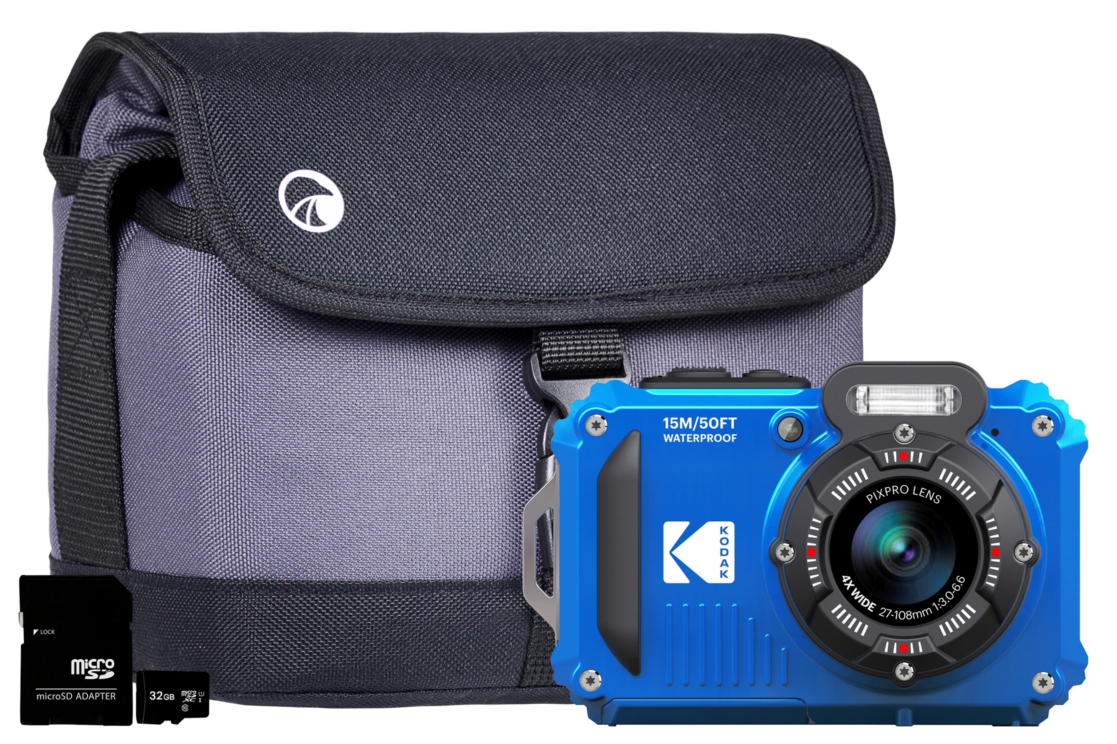 KODAK Camera PIXPRO WPZ2 with Bag and 32GB MicroSD Card - Blue