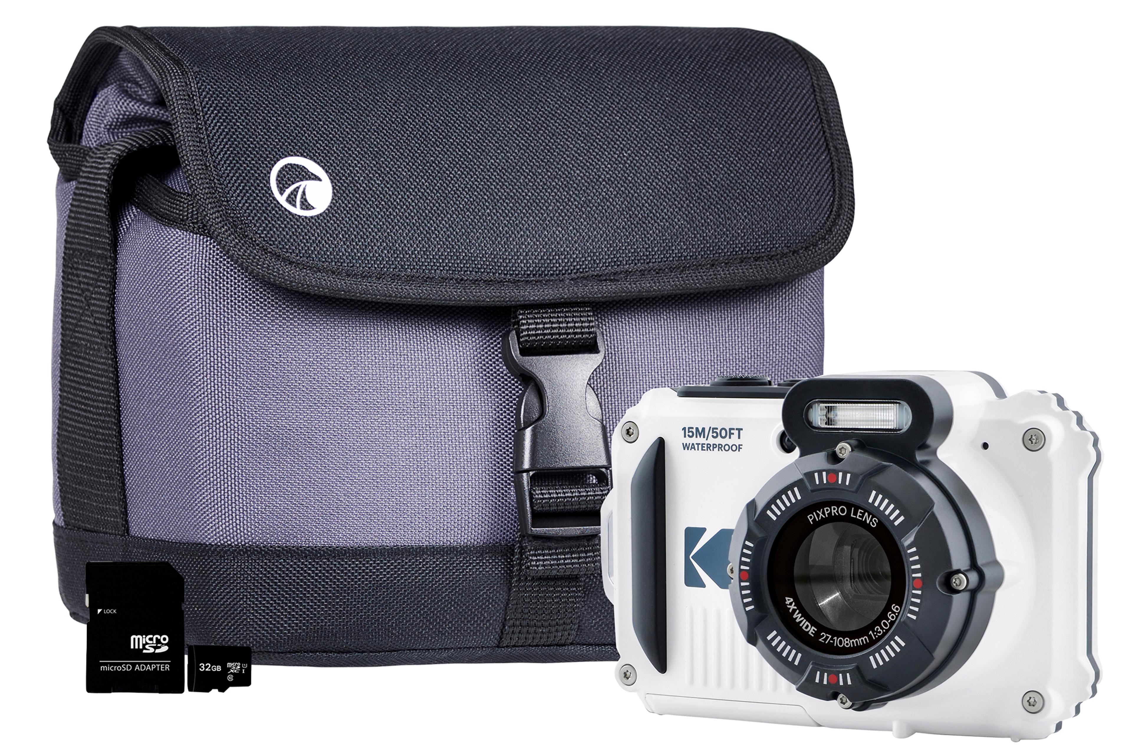 KODAK Camera PIXPRO WPZ2 with Bag and 32GB MicroSD Card - White