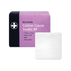 Reliswab Cotton Gauze Swabs - 8 Ply 7.5cm x 7.5cm - Pack of 100