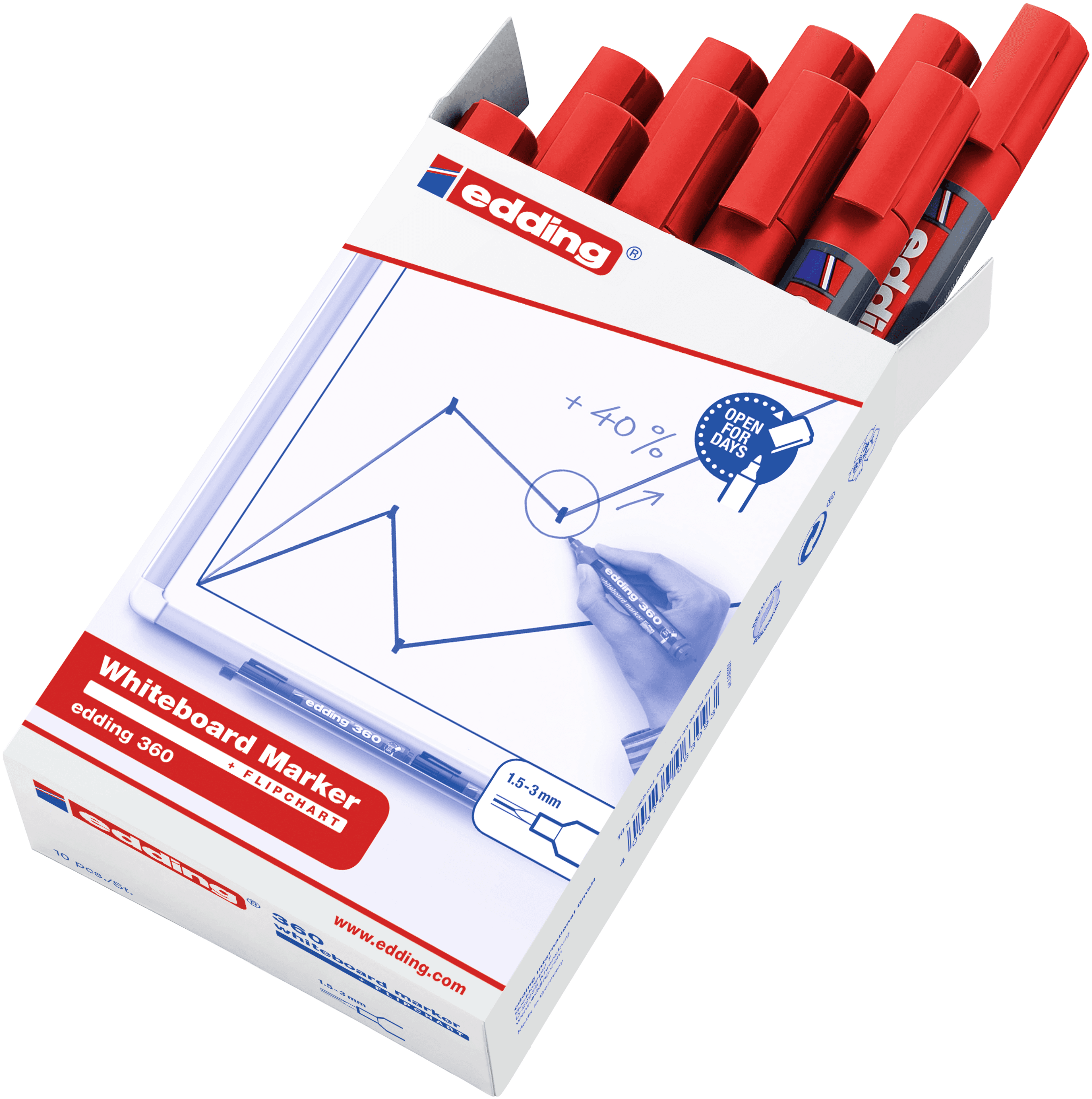 edding 360 Whiteboard Marker - Red - Bullet Tip - Pack of 10