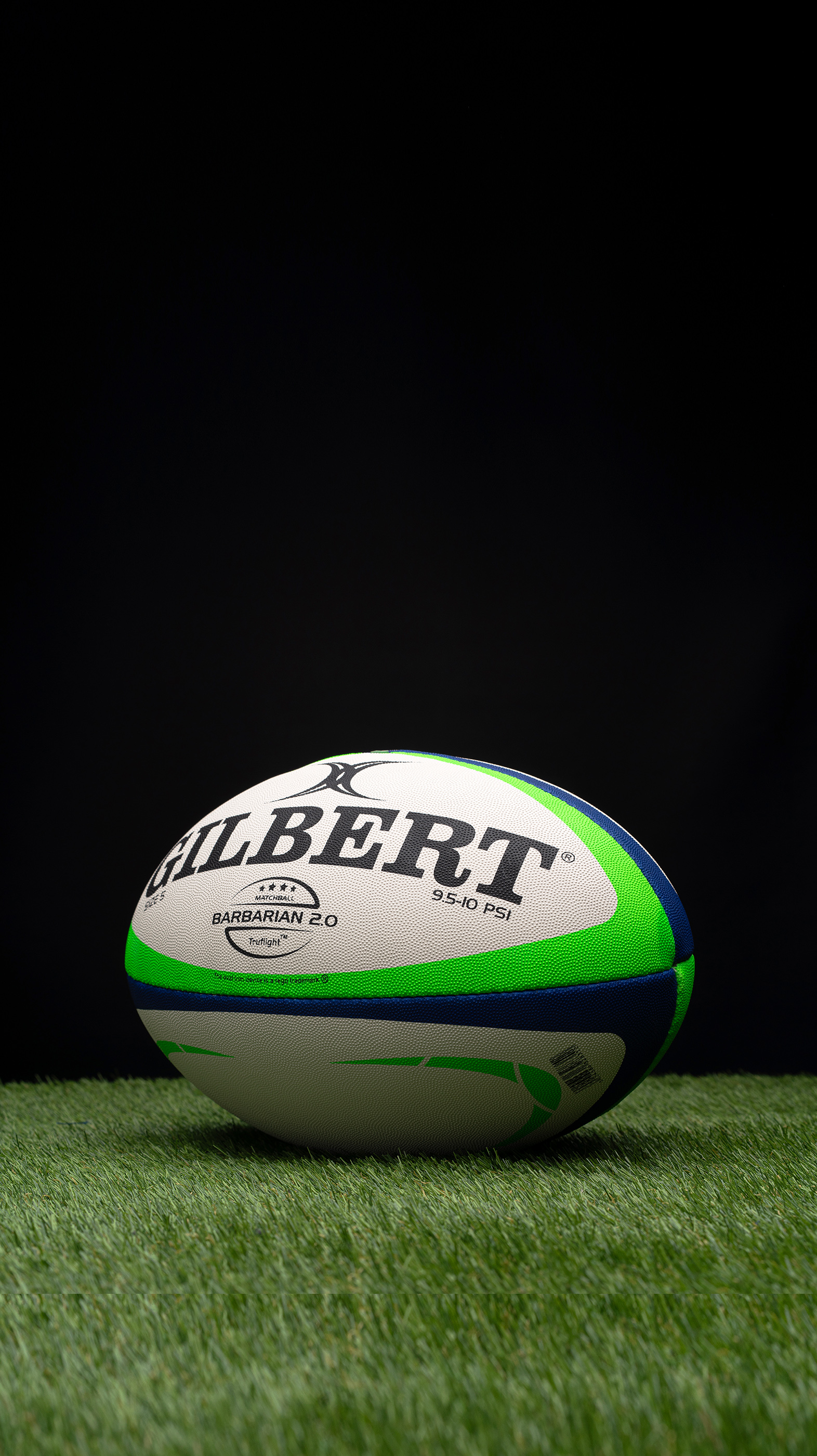 Gilbert Barbarian 2.0 Match Rugby Ball - White/Blue/Green - Size 5