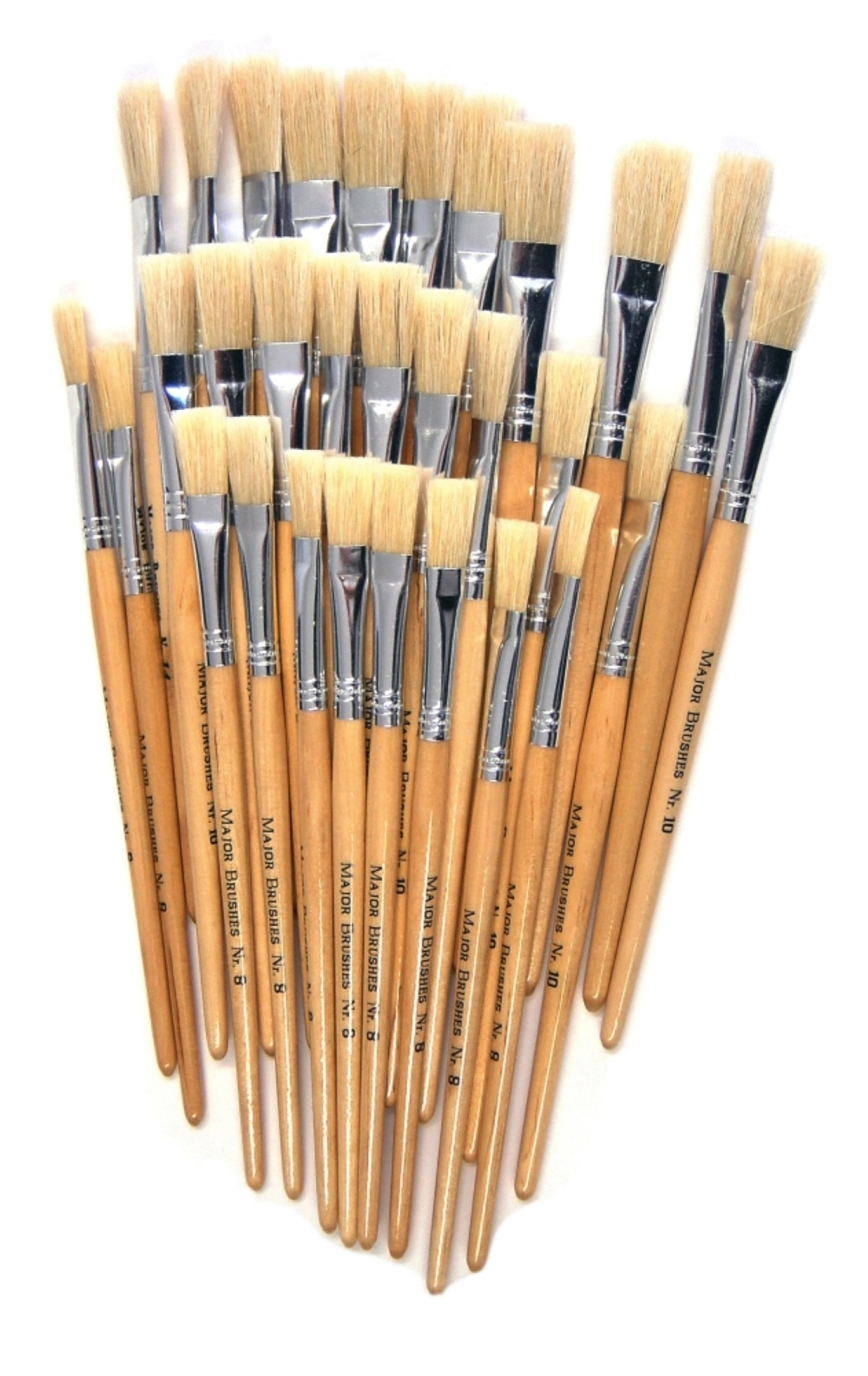 Short Flat Paint Brushes – Assorted Sizes - Pack of 30