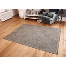 Gel Backed Flat Weave Grey Checked Rug - Small