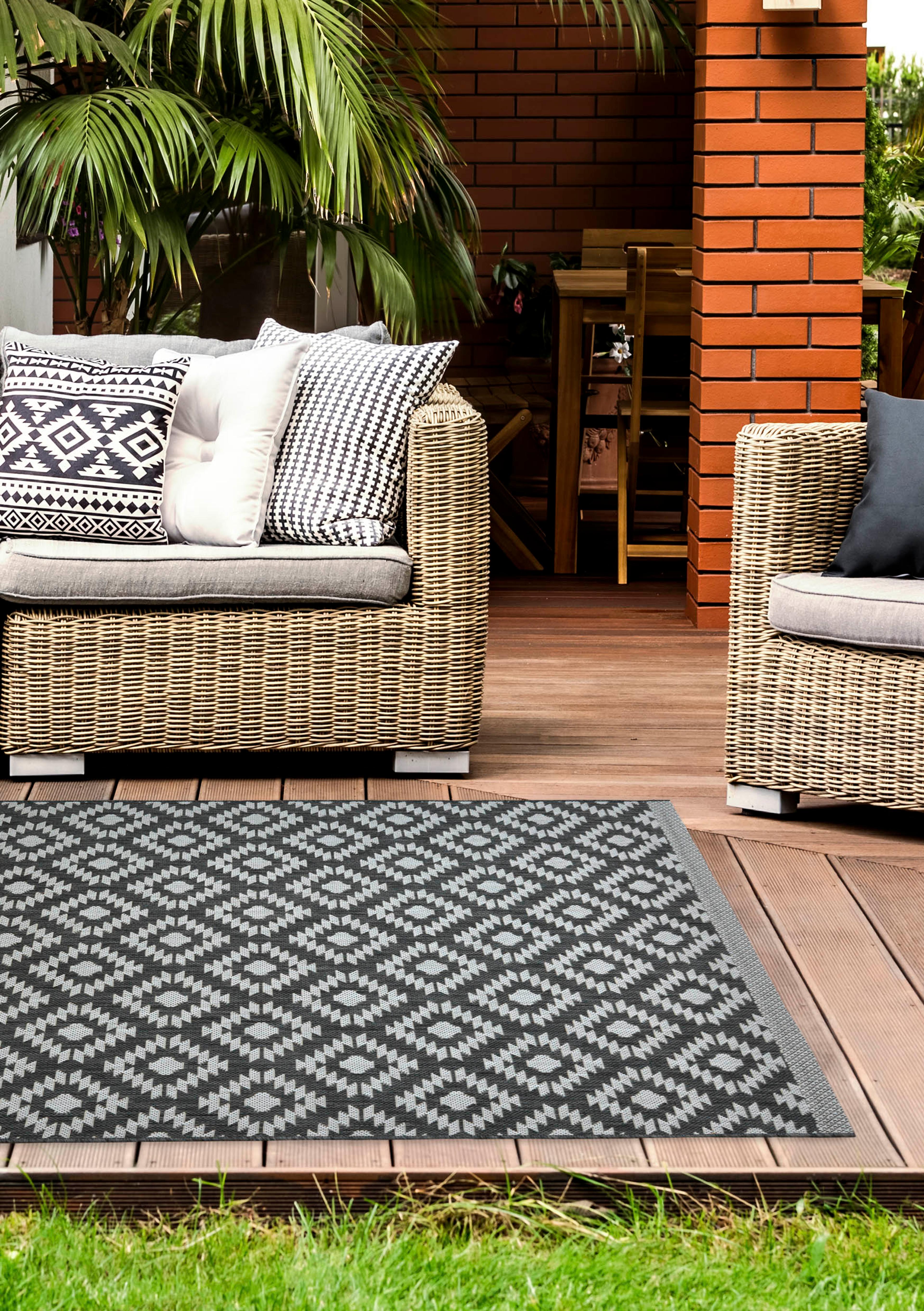 Grey Tile Indoor / Outdoor Flatweave Rug -  Medium