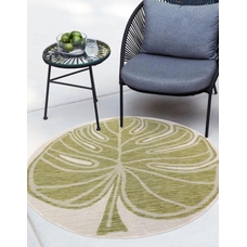 Leaf Print Indoor /Outdoor Flatweave Circular Rug - Small