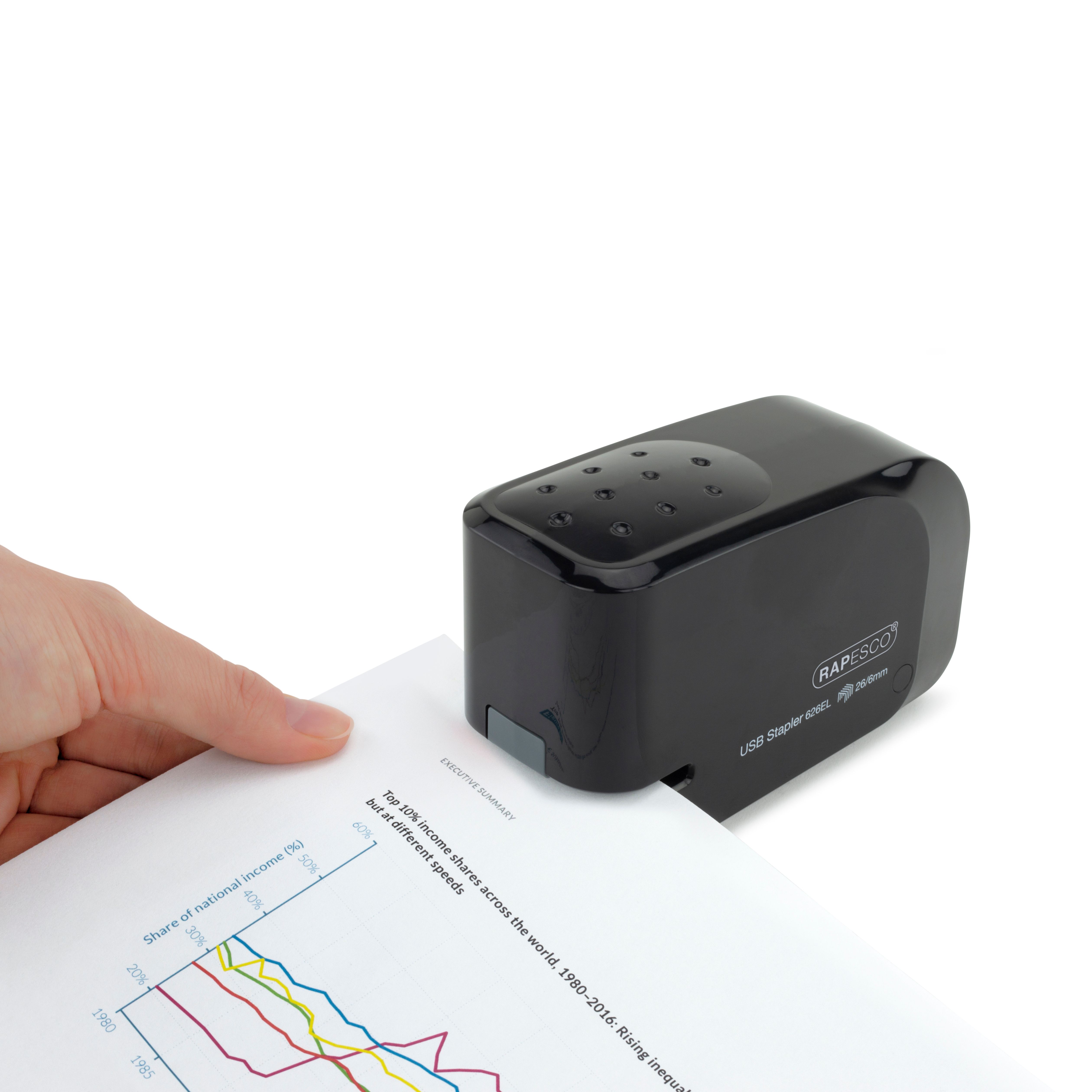 RAPESCO 626EL Automatic USB Battery Stapler Box of 1000 26 6mm Staples Black