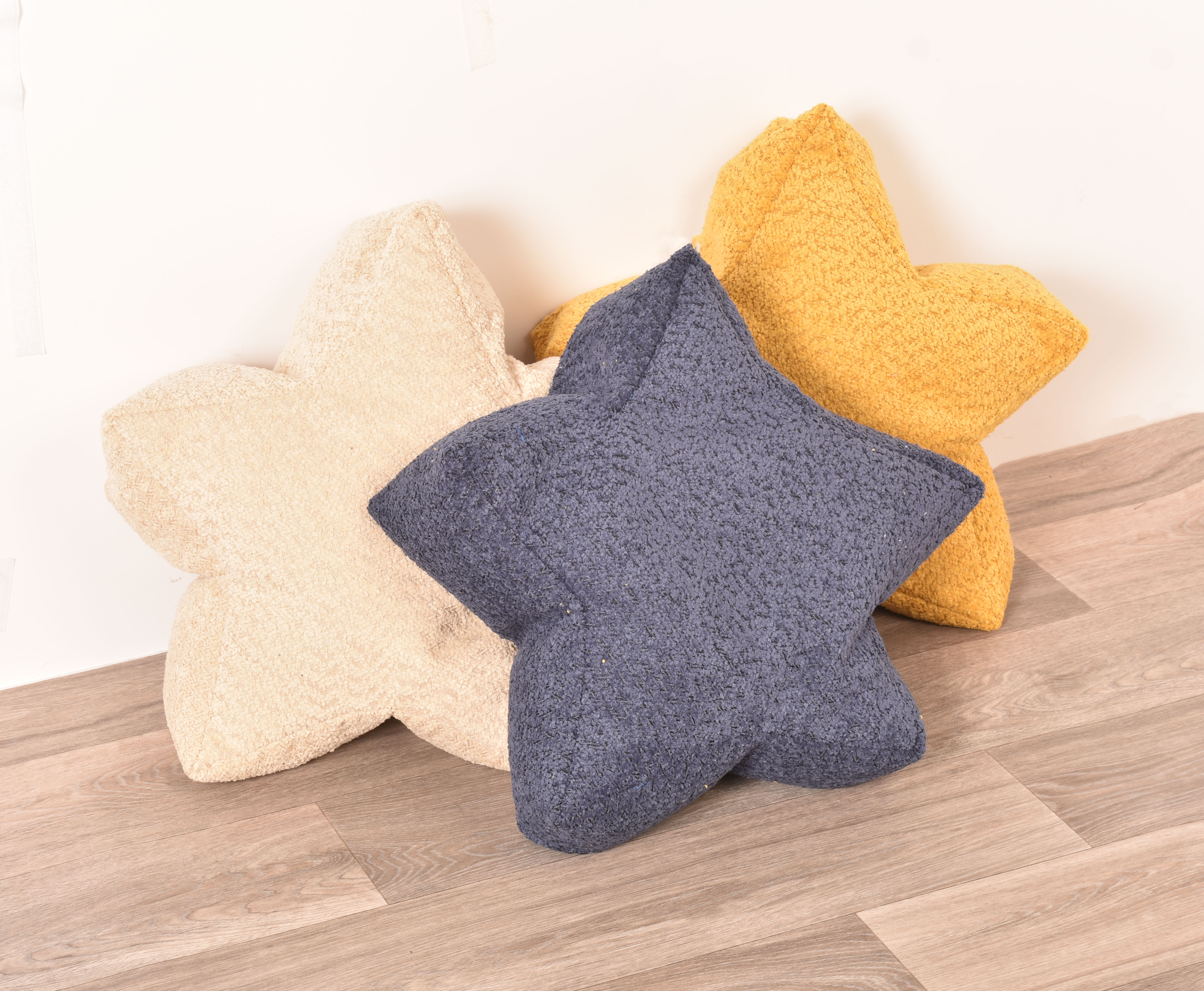 Set of 3 Star Shaped Pouffes -Yellow-Blu