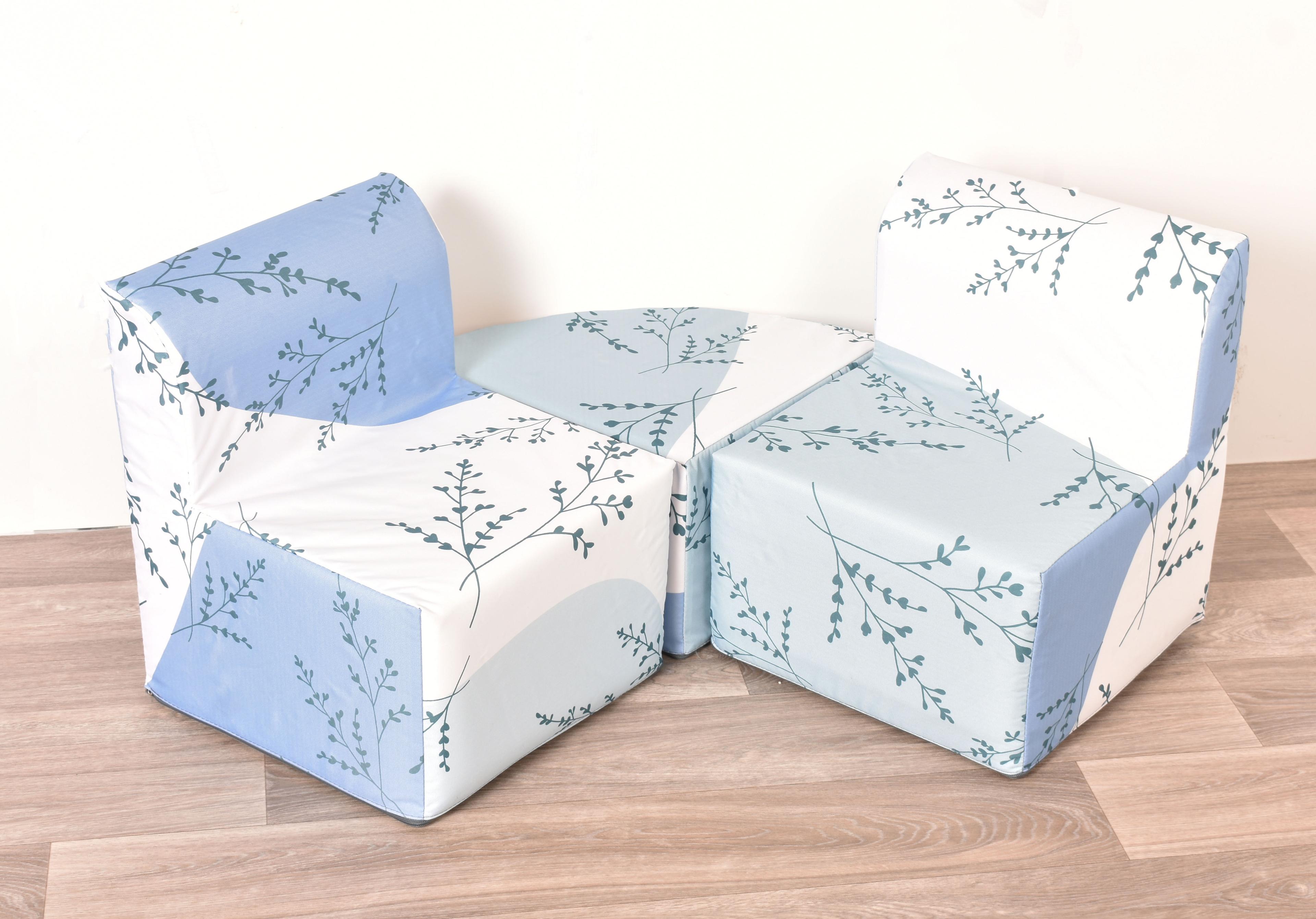 Botanical Print Nursery Soft Chair and Table Set - Blue & Cream from Hope Education