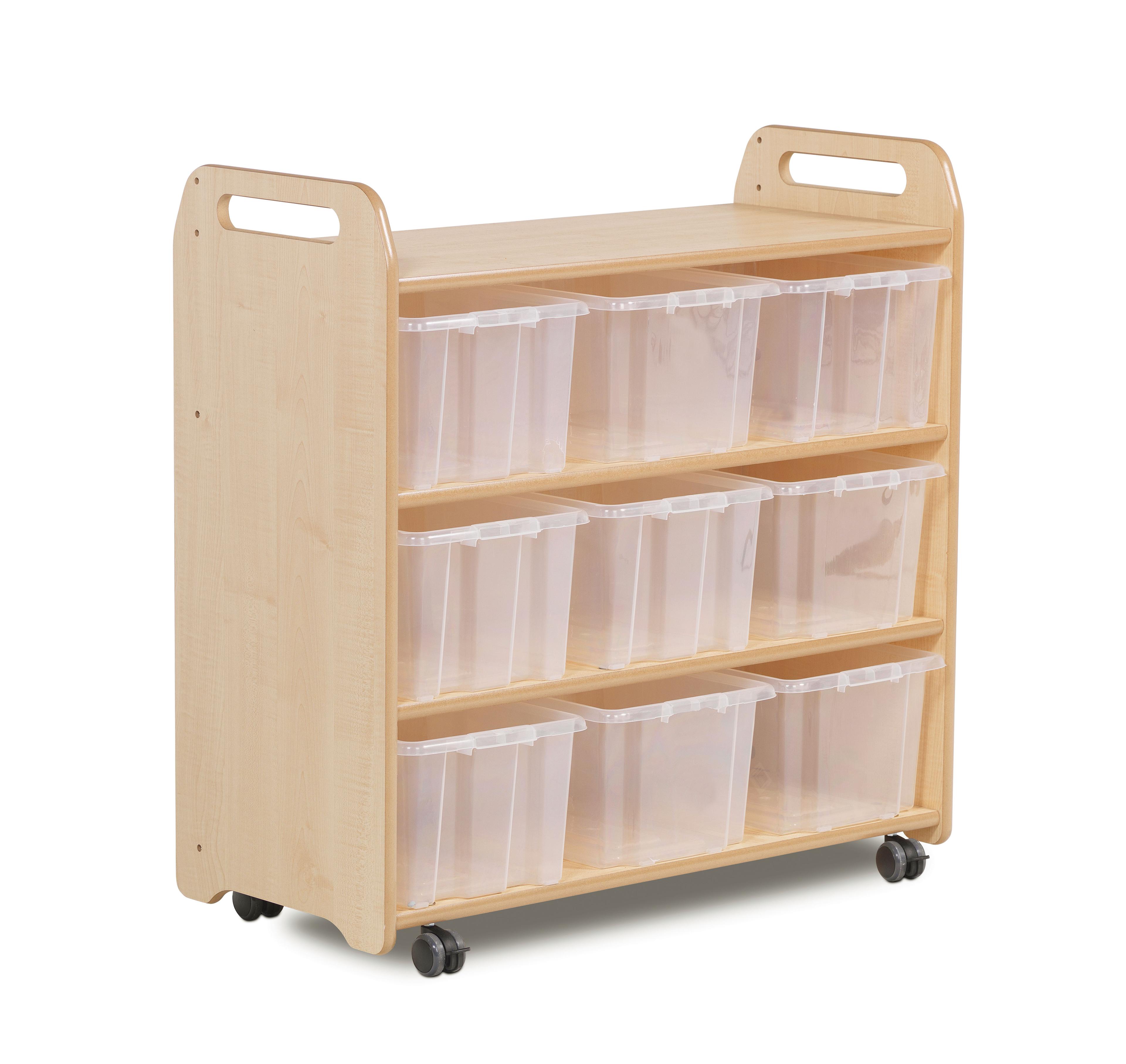 Millhouse Mobile Shelf with Mirror Back and 9 Clear Tubs